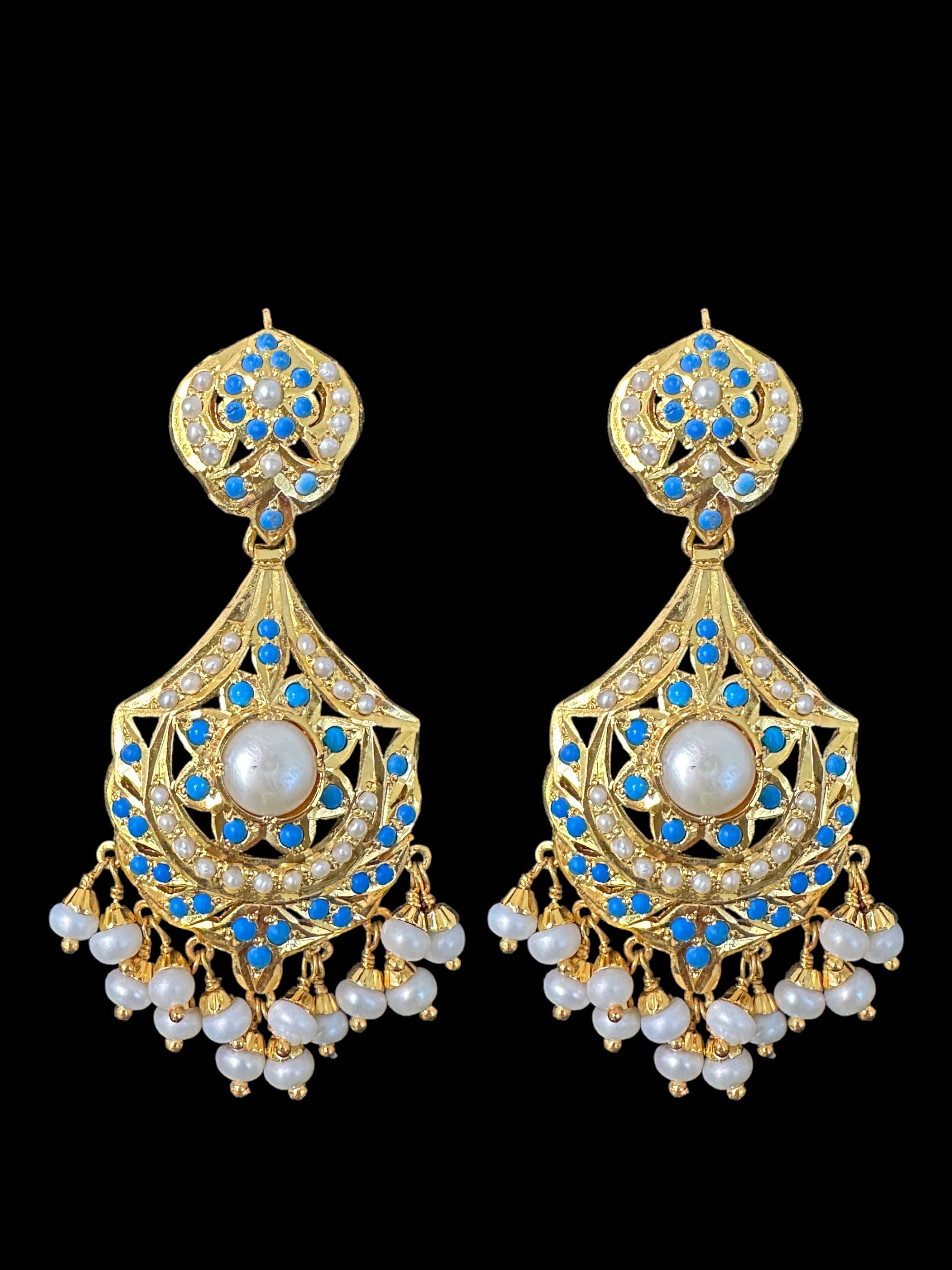 Pearl and turquoise earrings in gold plated silver ( READY TO SHIP )