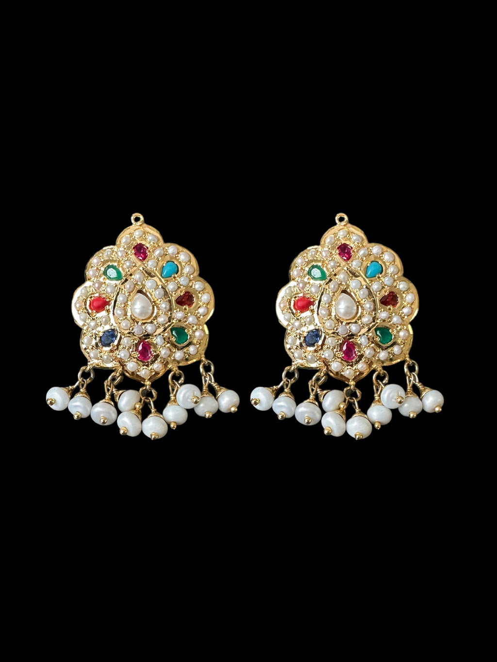 Navratan pendant set in gold plated silver ( READY TO SHIP )