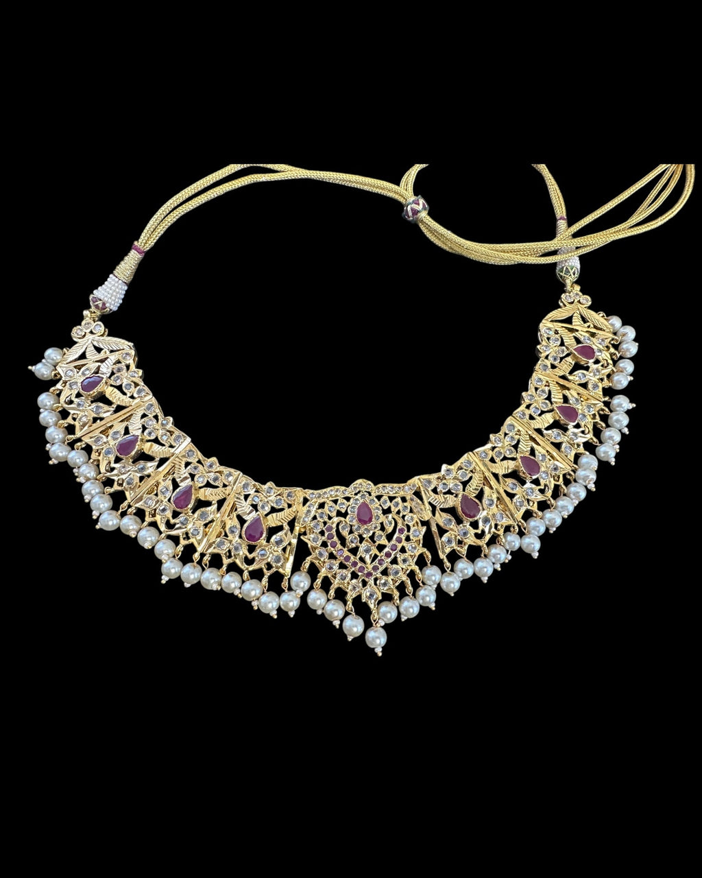 DNS176 necklace in pearls and rubies ( SHIPS IN 4 WEEKS  )