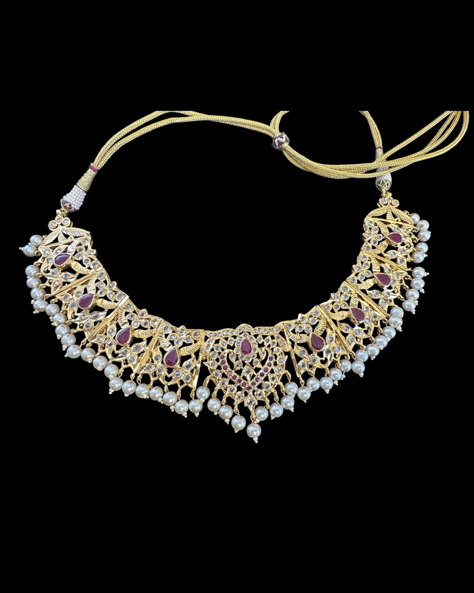 DNS176 necklace in pearls and rubies ( SHIPS IN 4 WEEKS  )