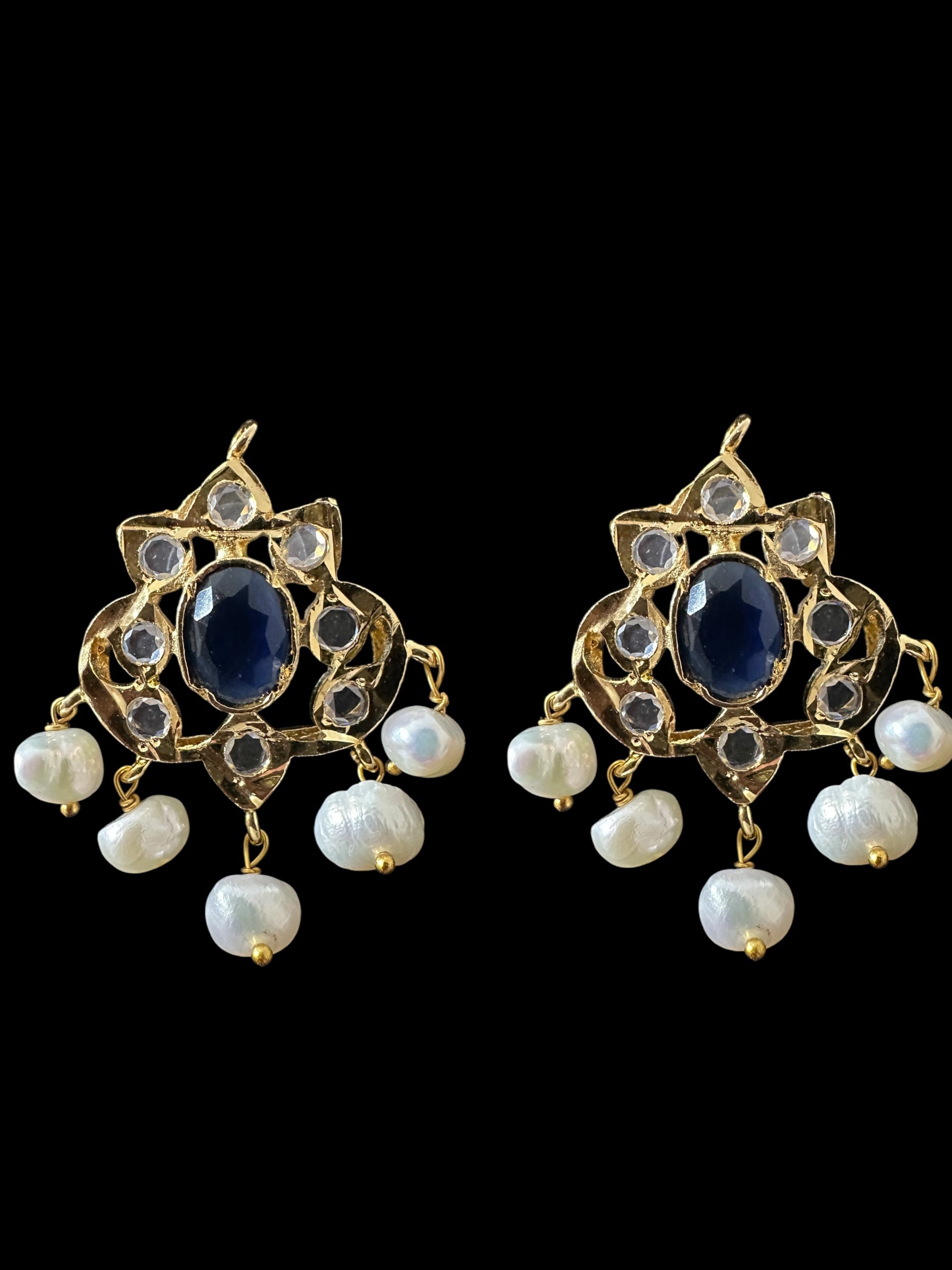 ET25 Hyderabadi real stones with fresh water pearl tops ( READY TO SHIP )