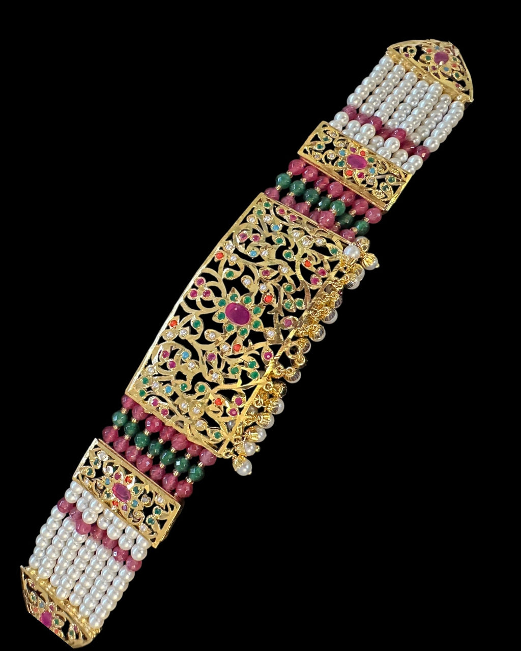 C571  Gold plated jadau choker in navratan ( READY TO SHIP )