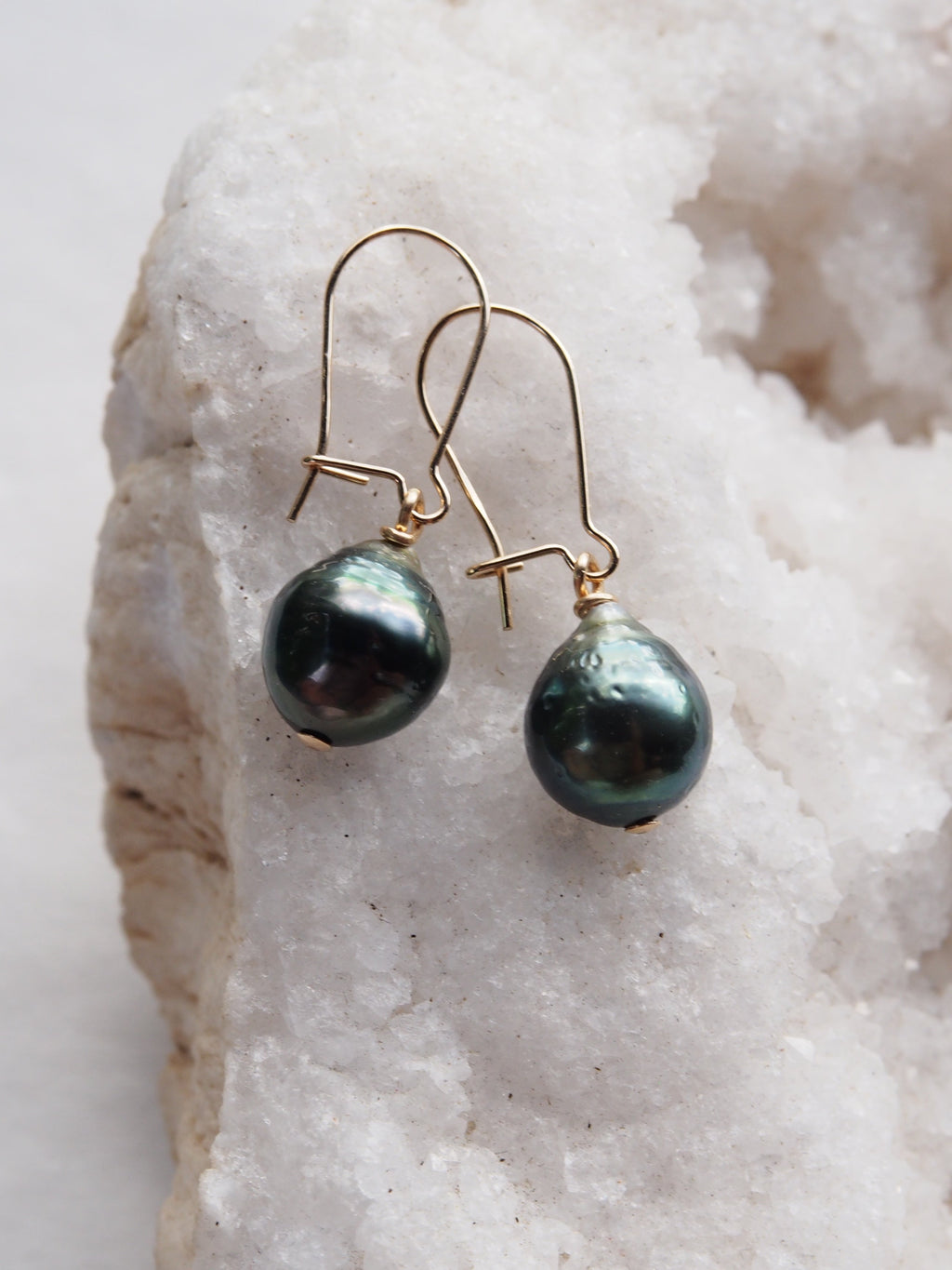 Gold Tahitian Pearl Drop Earrings - Alaula