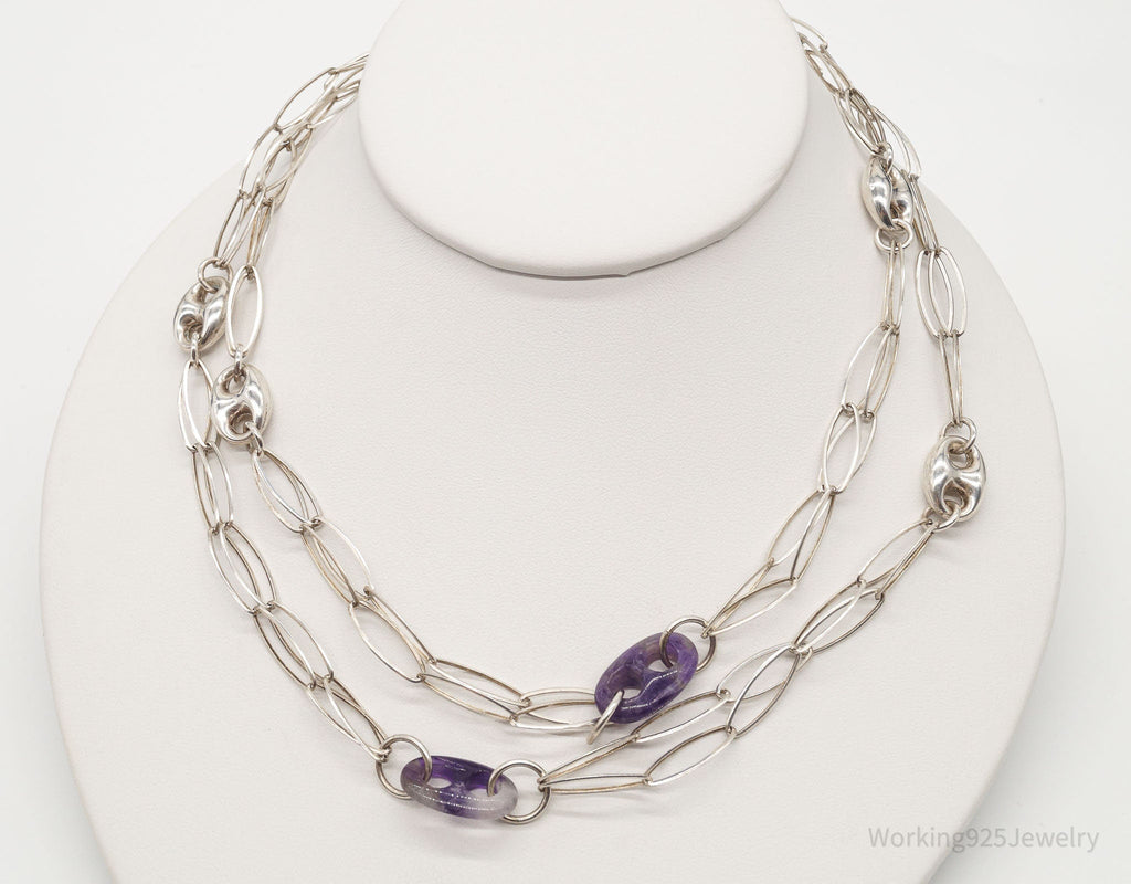 Vintage Amethyst Sterling Silver Chain Necklace 34"