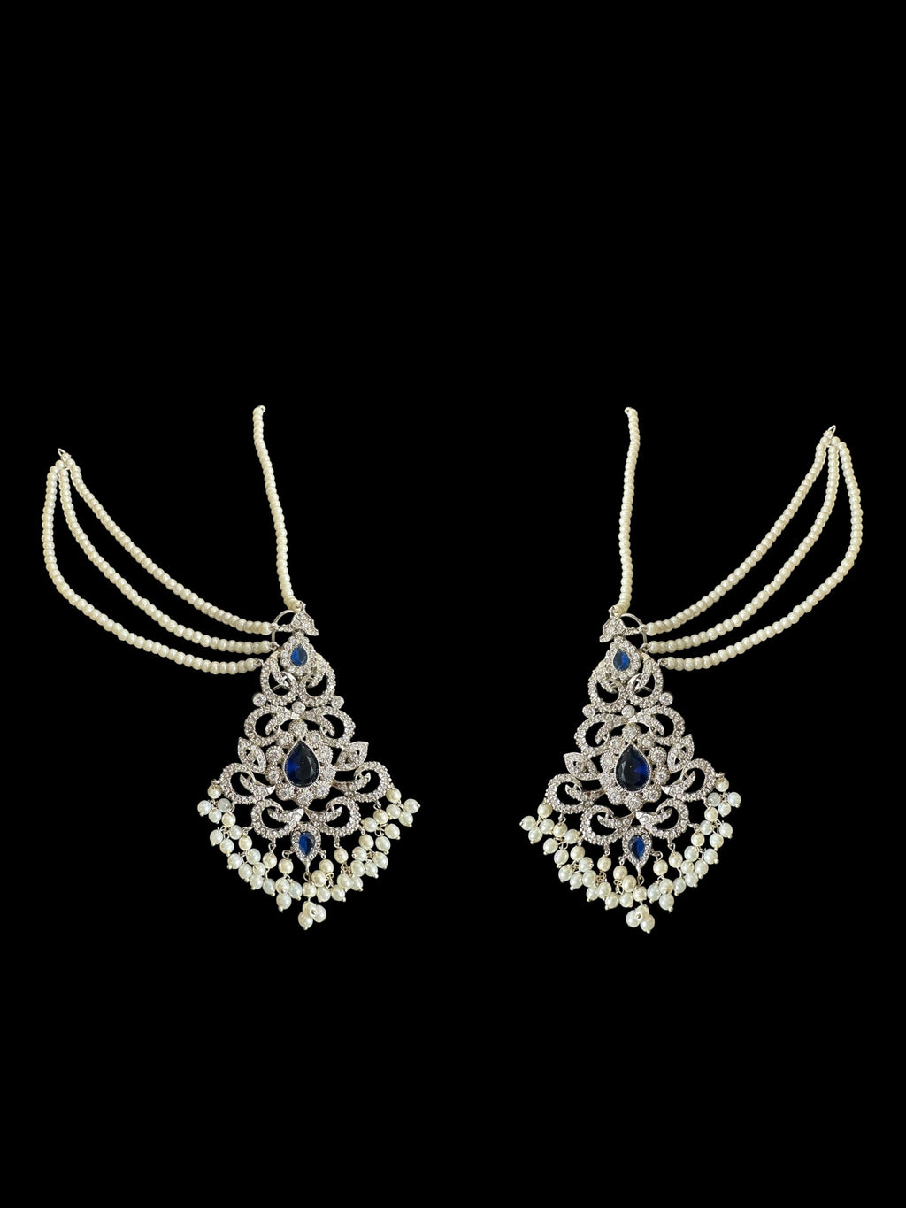 Raaga zircon earring tika set in blue with silver plating ( SHIPS IN 2 WEEKS   )