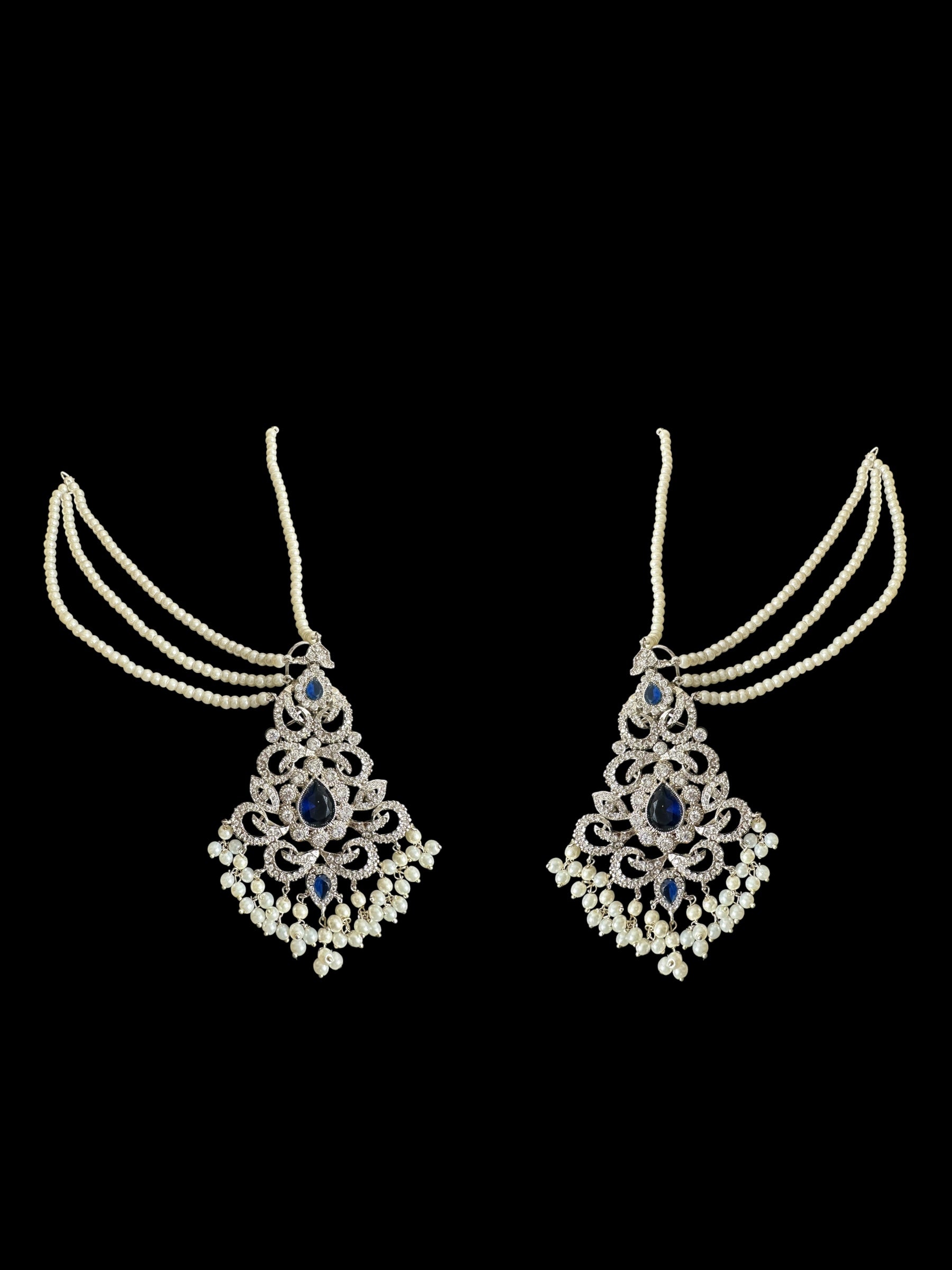 Raaga zircon earring tika set in blue with silver plating ( SHIPS IN 2 WEEKS   )