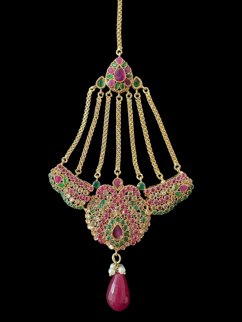 BR463  Deepa multicolor bridal cz necklace set with jhoomar tika ( READY TO SHIP )