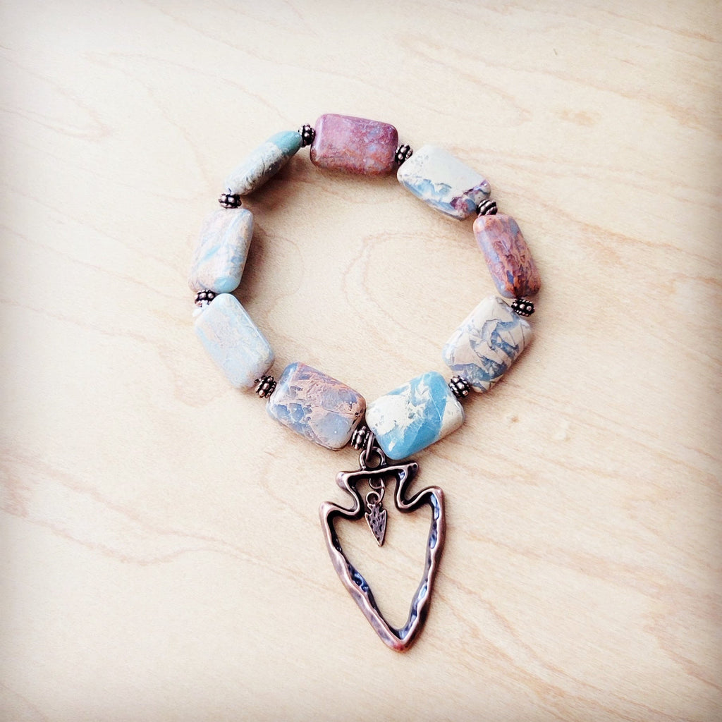 Genuine Aqua Terra Beaded Bracelet w/ Copper Arrow 810v