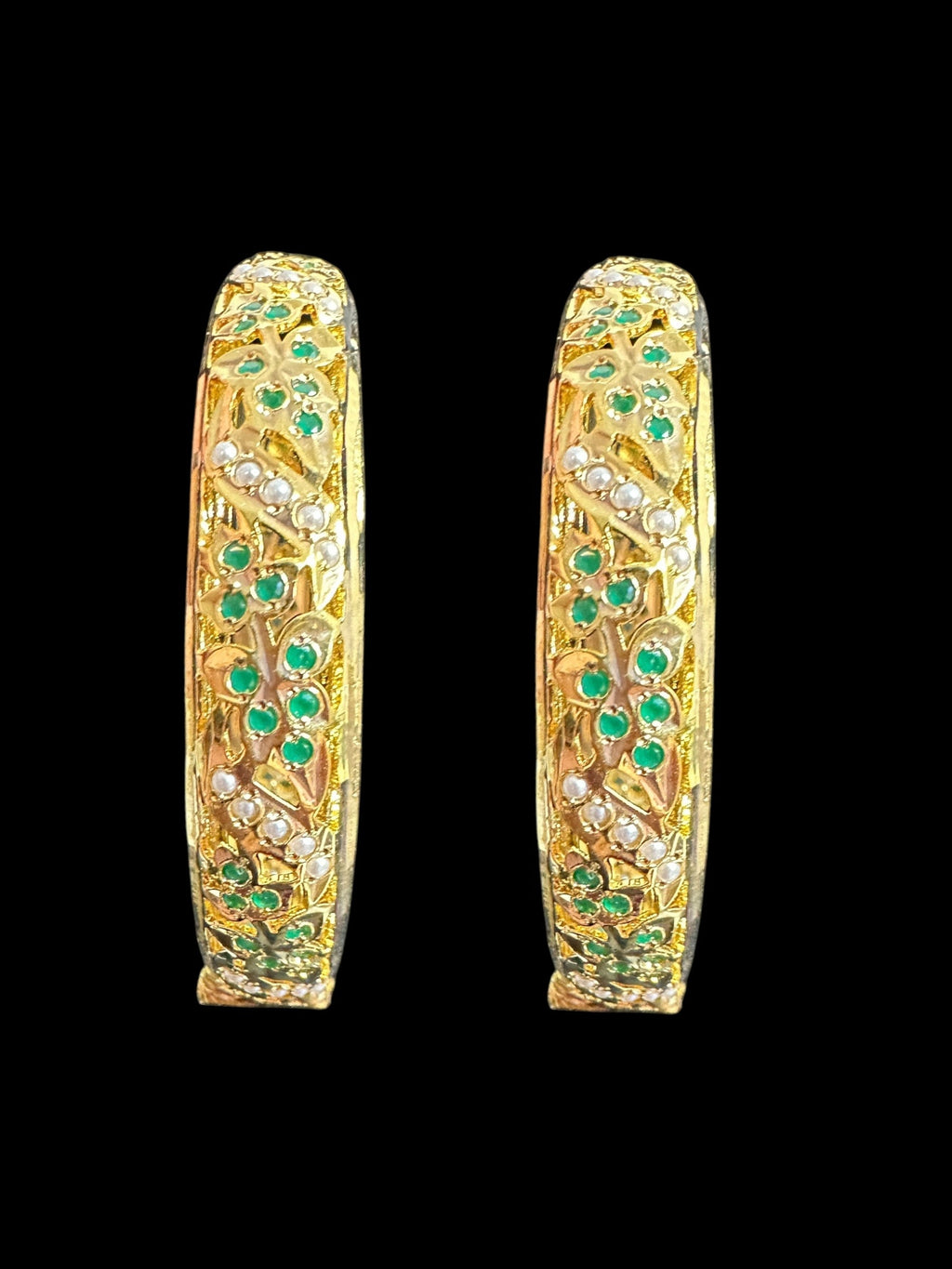 B309 Jadau  bangles ( Emerald pearls    ) ( READY TO SHIP)