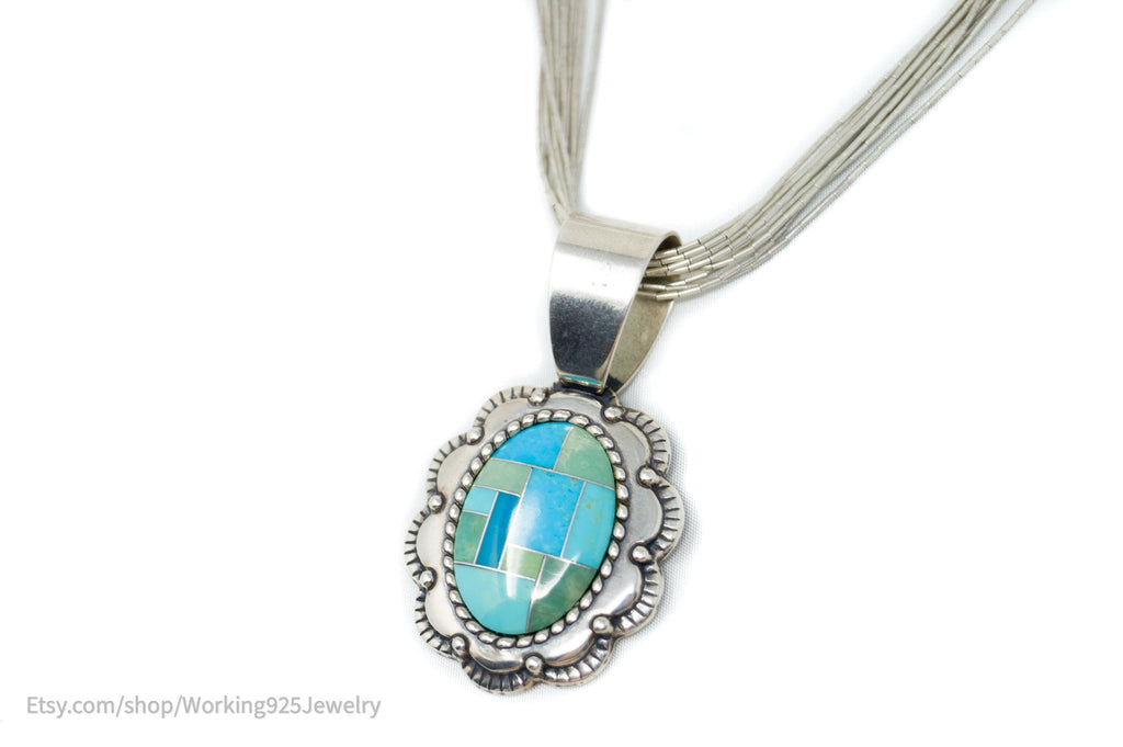 Vintage Designer Carolyn Pollack Relios Turquoise Sterling Silver Necklace