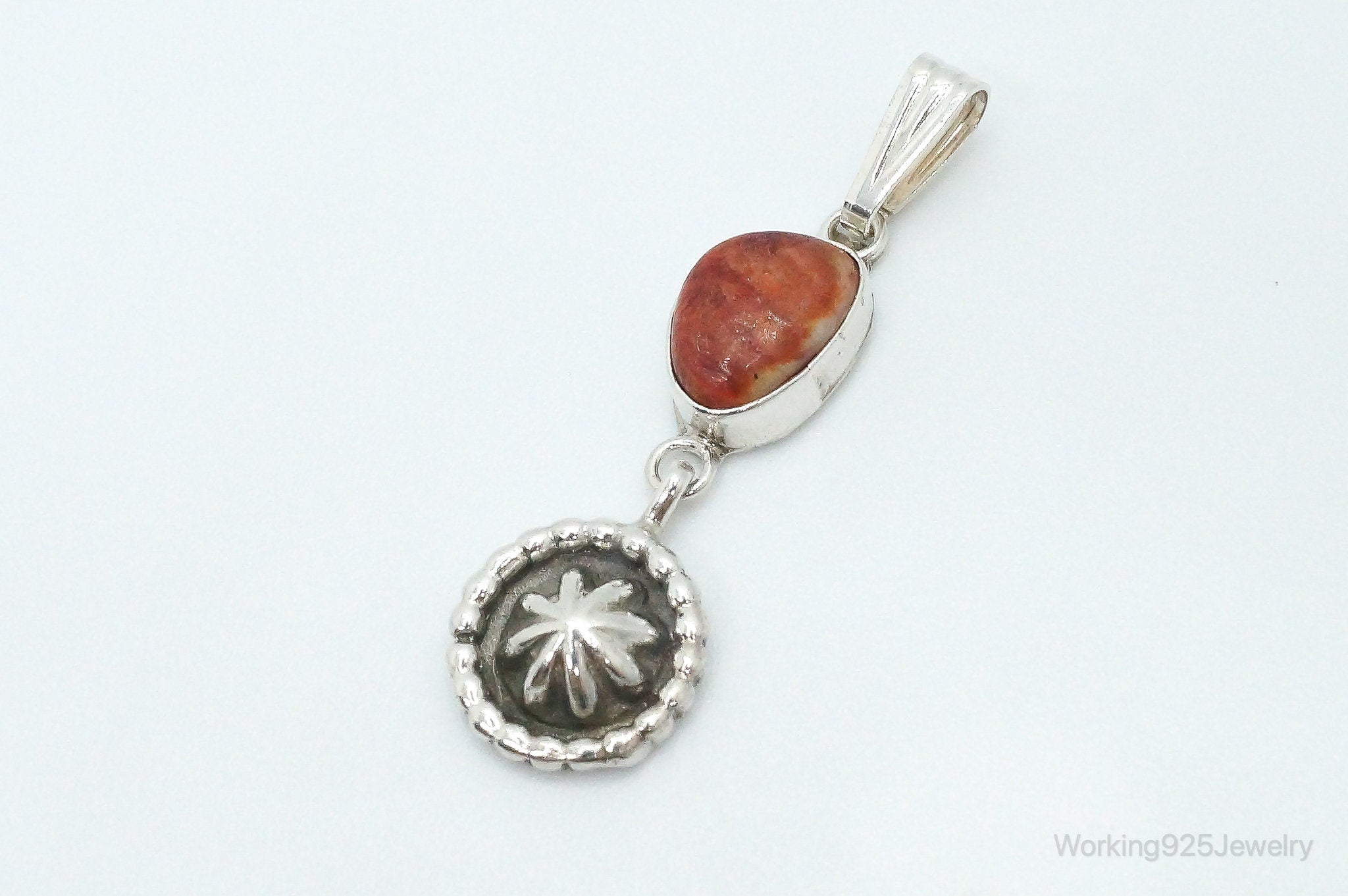 Vintage Native American Unsigned Coral Sterling Silver Pendant