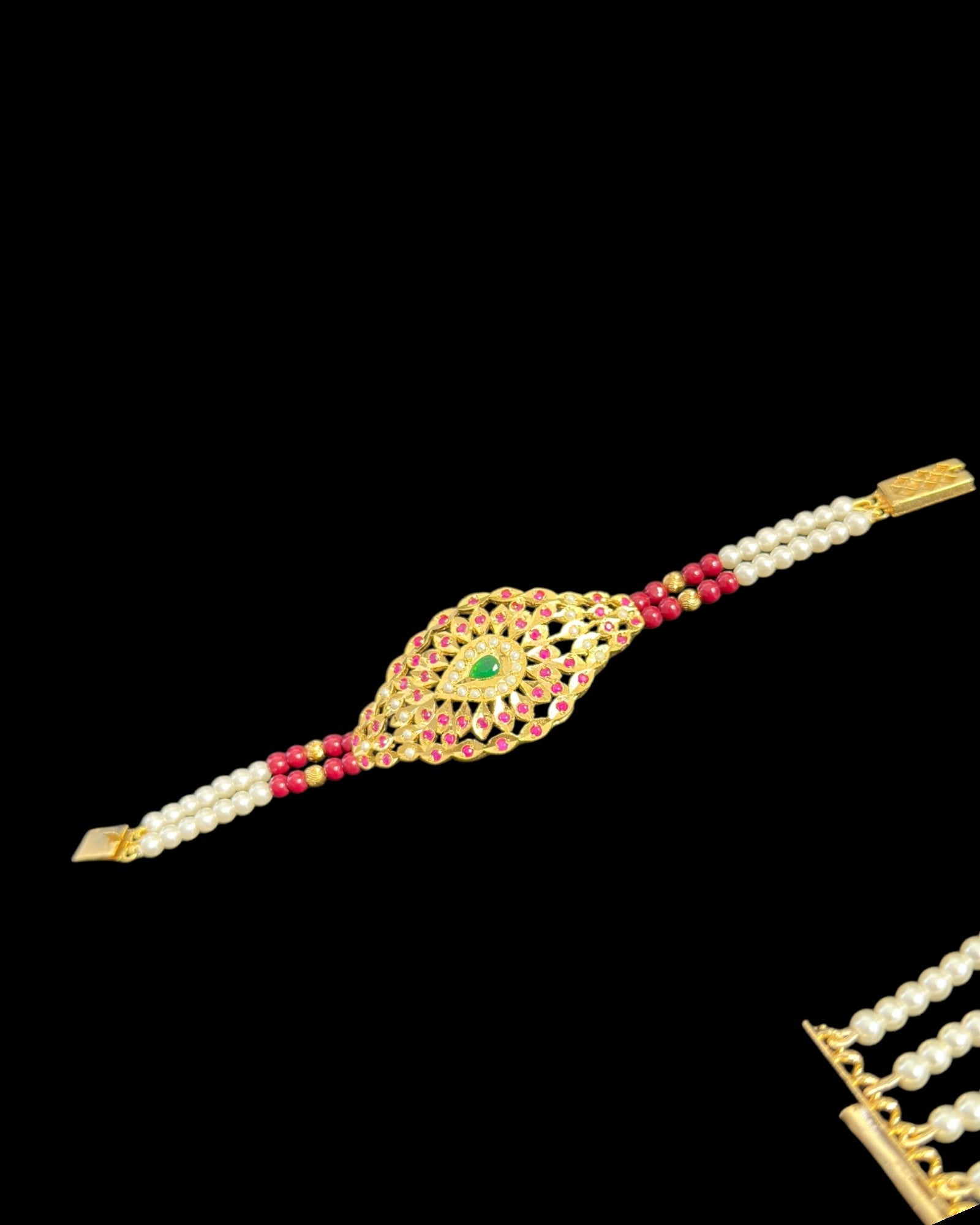 Jadau bracelet - Ruby emerald pearls  ( READY TO SHIP )