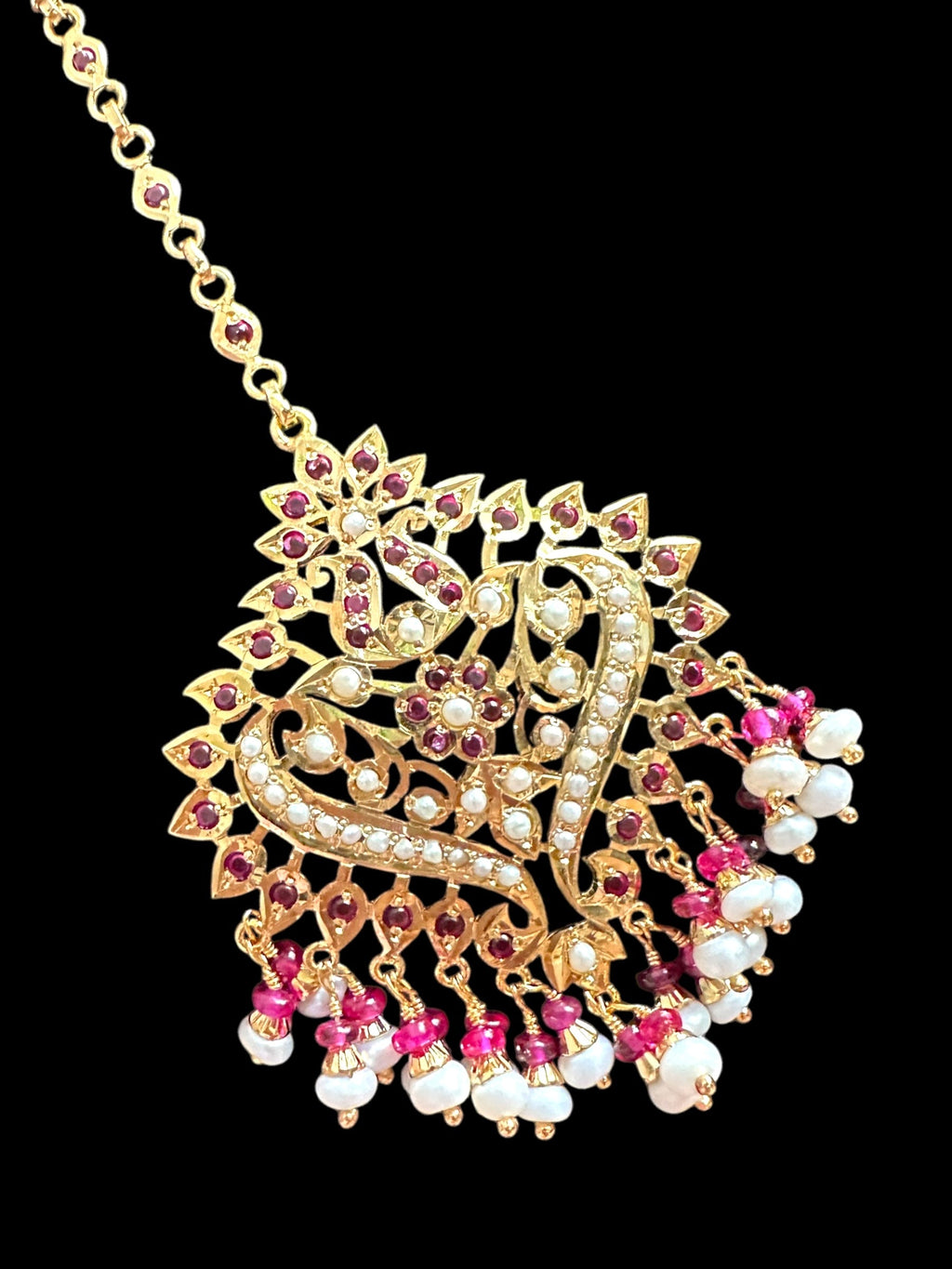 STK102 Afreen tika in silver with gold plating - Ruby pearl ( READY TO SHIP )