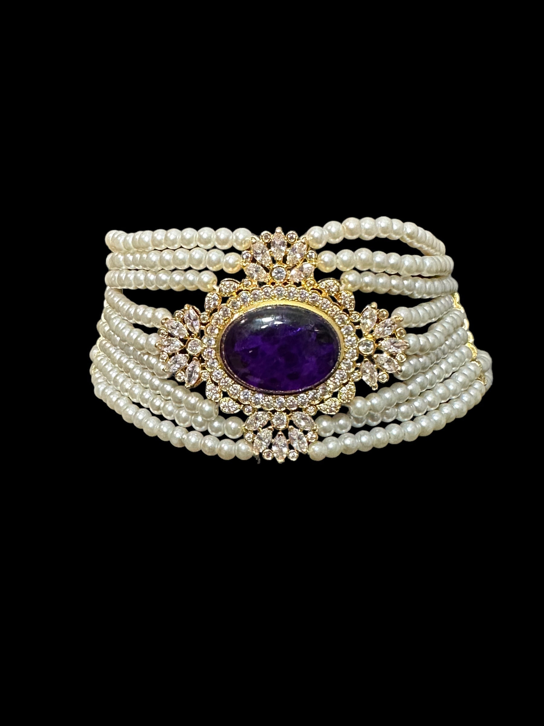 C339A gold plated Cz choker in purple ( READY TO SHIP )
