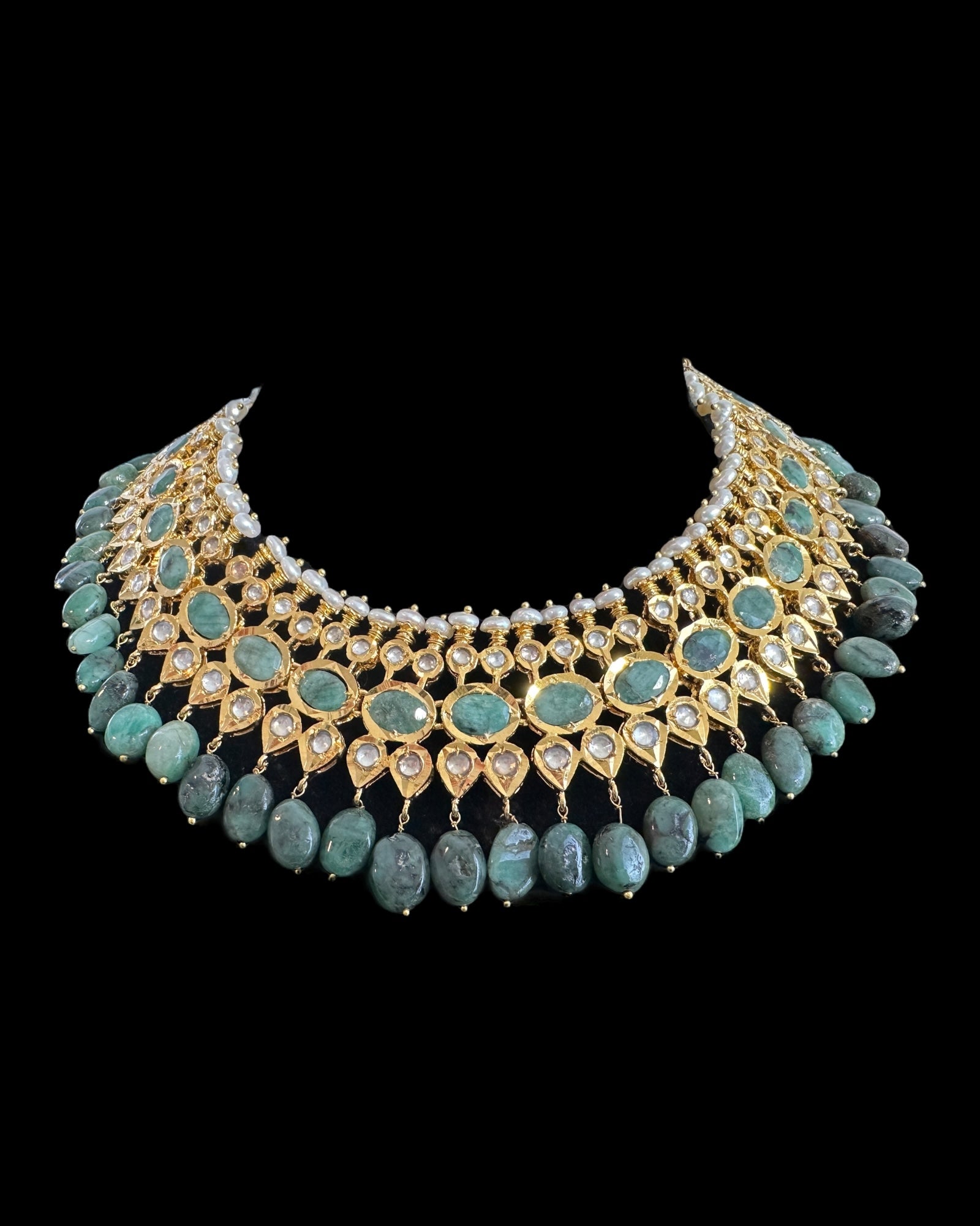 DNS182  Aleezay necklace with emerald stones ( READY TO SHIP  )