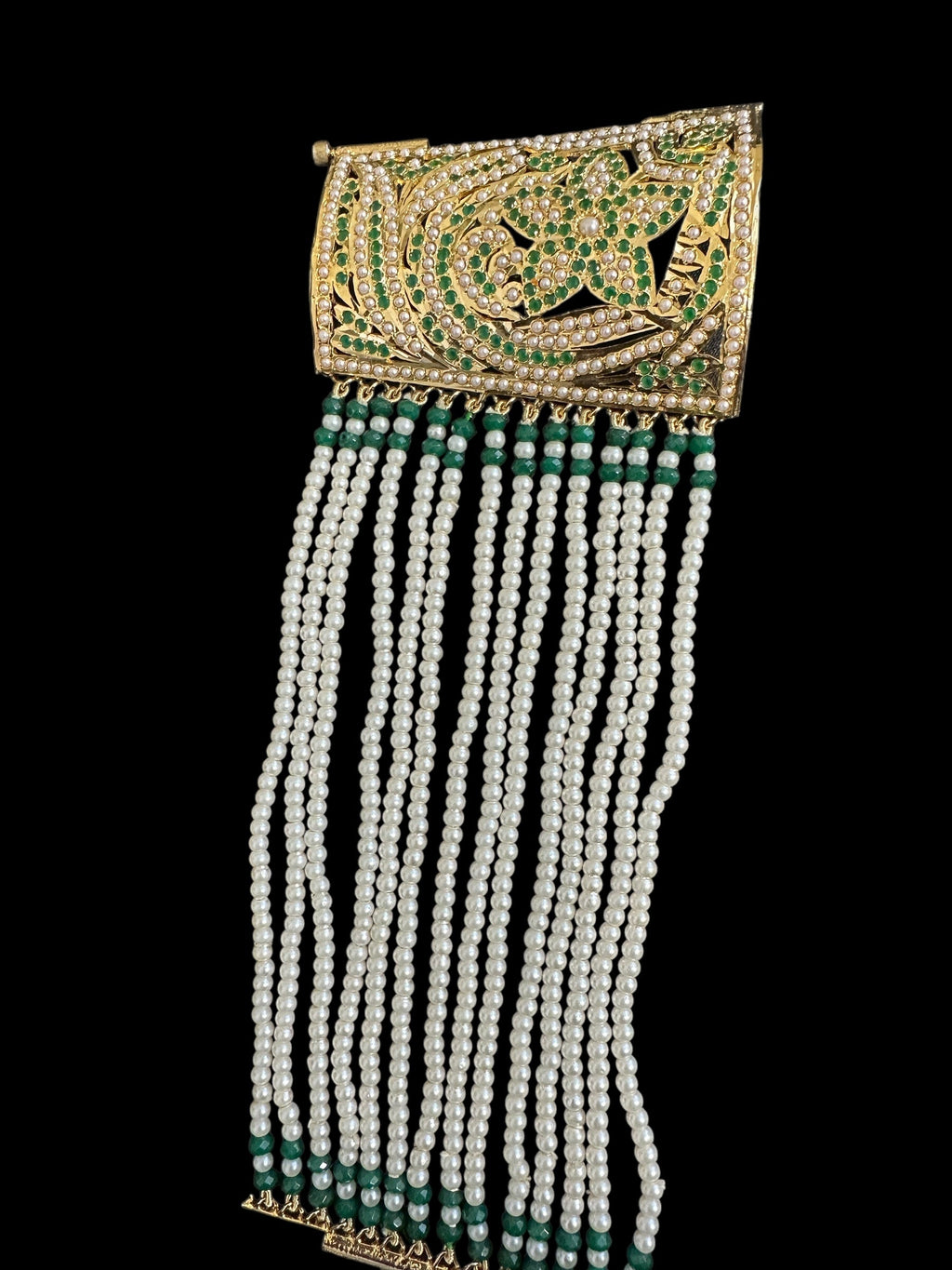 Jadau bahi / bracelet - Emerald  pearl ( READY TO SHIP  )
