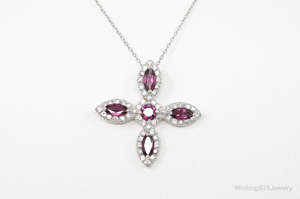 Large Rhodolite Garnet Cubic Zirconia Sterling Silver Necklace