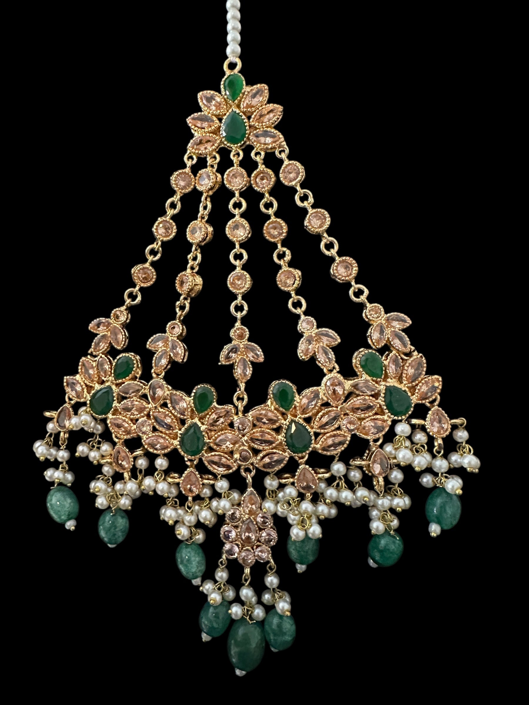 BR500 Kafiya bridal set in golden / champagne  stones and green beads ( READY TO SHIP )