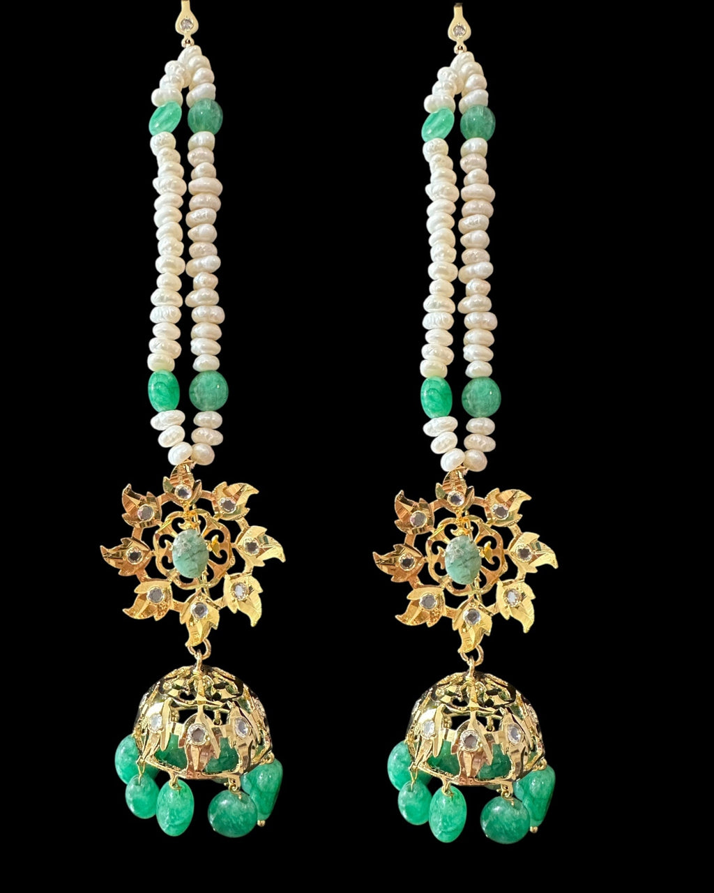 BR482 Insia Hyderabadi bridal set in emeralds with fresh water pearls ( SHIPS IN 1 WEEK )