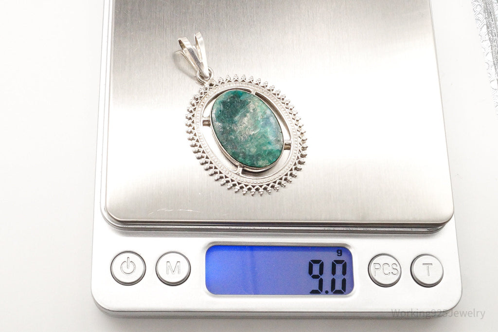 Vintage Large Chrysocolla Sterling Silver Pendant
