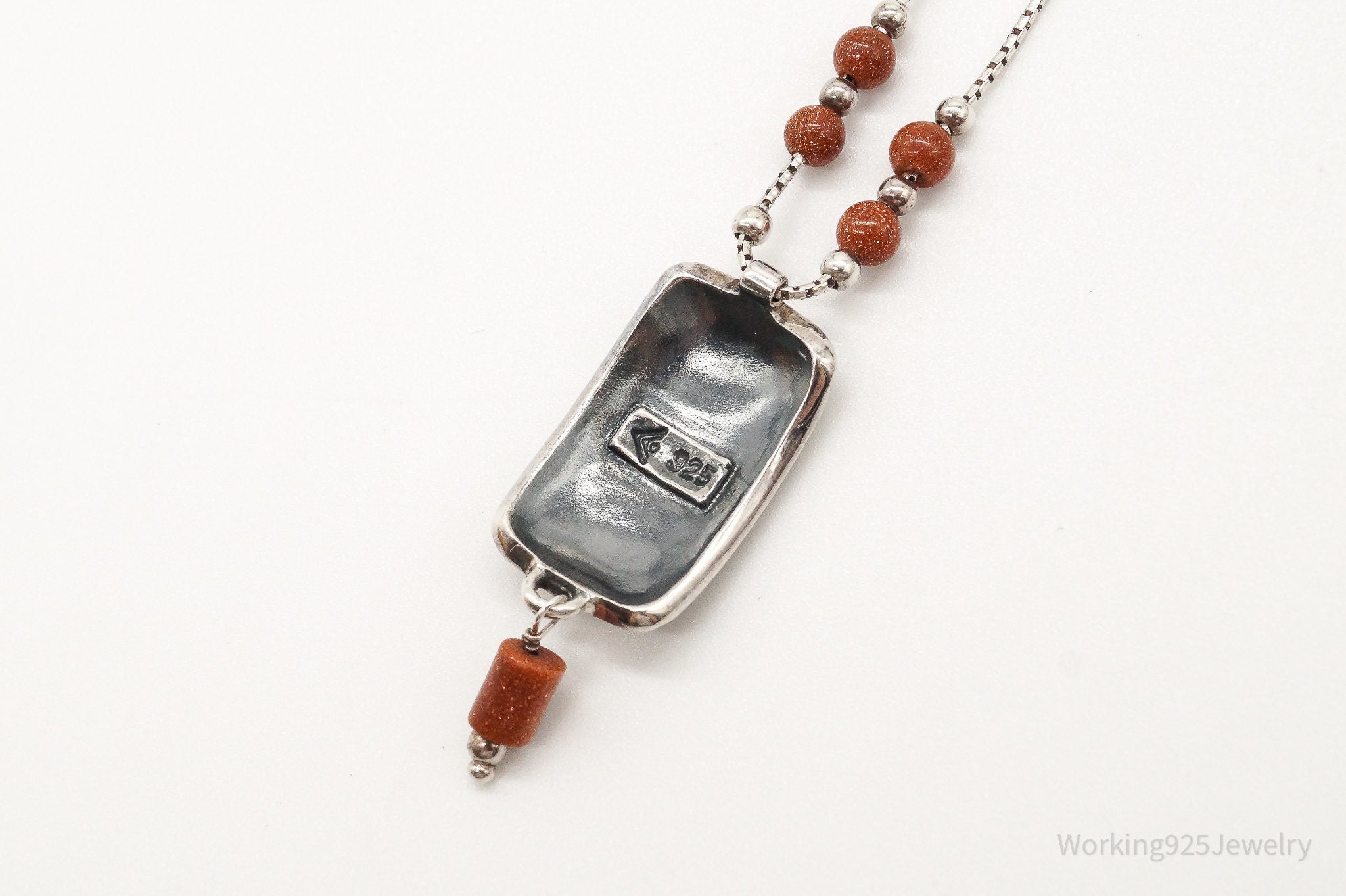 Designer Silpada Goldstone Hammered Sterling Silver Necklace