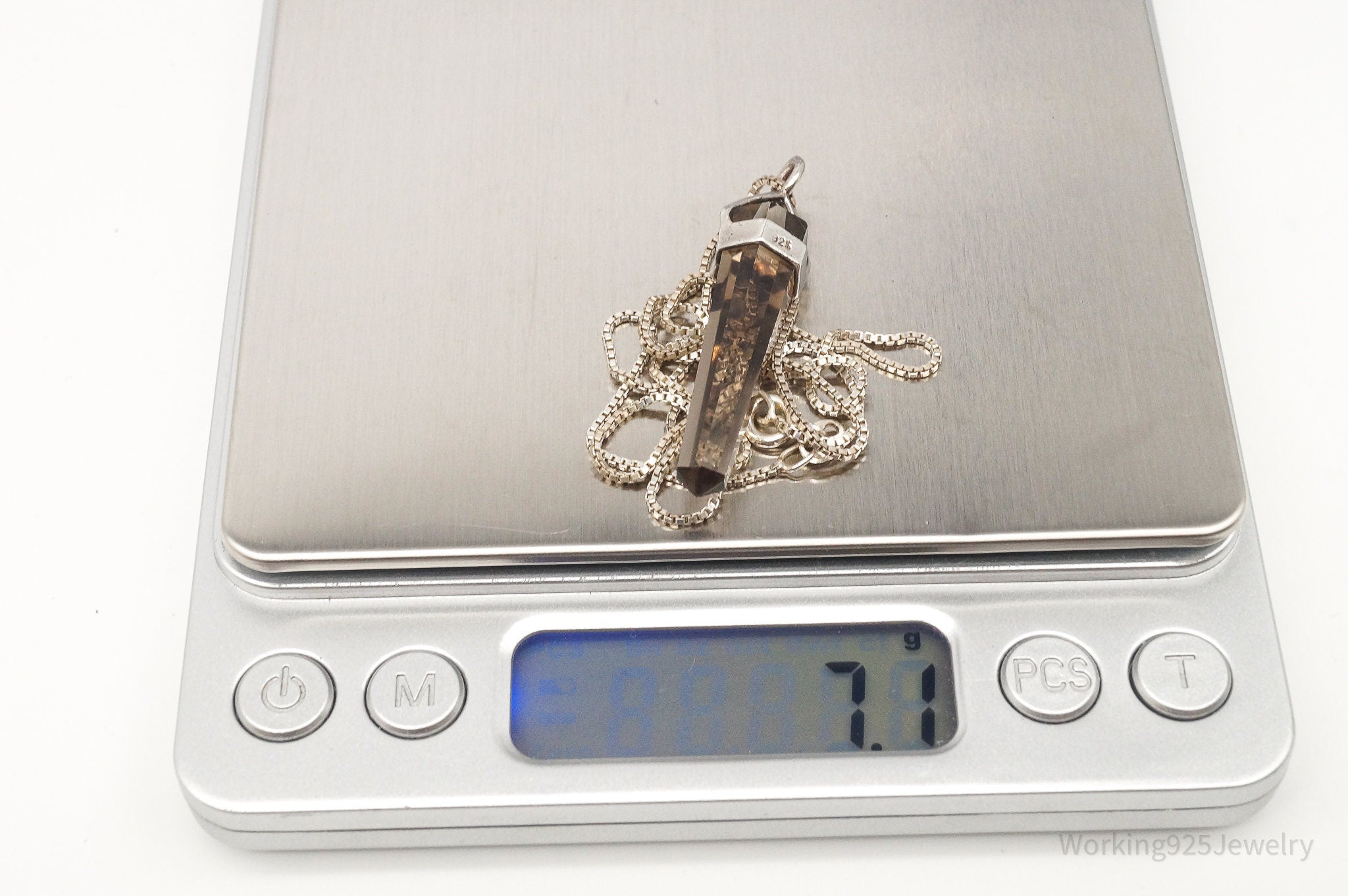 Vintage Large Smoky Topaz Sterling Silver Necklace