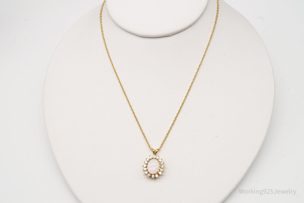 Vintage Opal Cubic Zirconia 14K Yellow Gold Filled Necklace