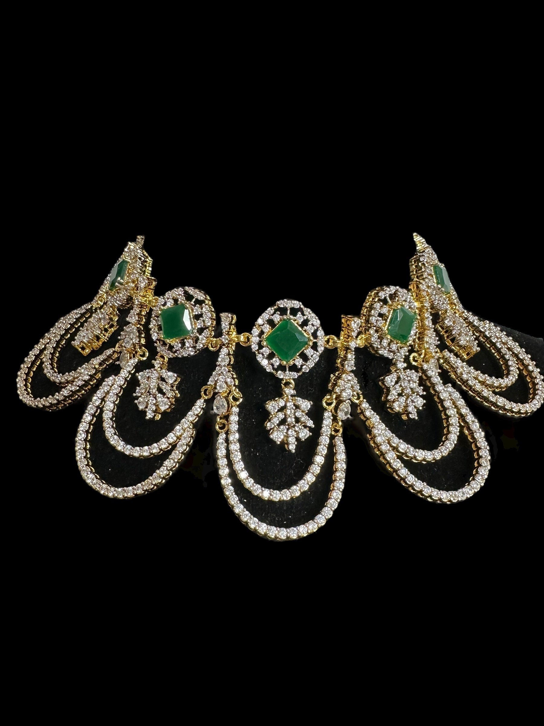 DNS184 high quality necklace set with zircon and emerlad cz stone ( READY TO SHIP )