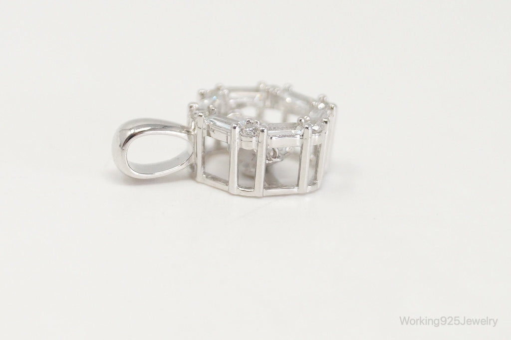 Vintage Art Deco Cubic Zirconia Sterling Silver Necklace Pendant