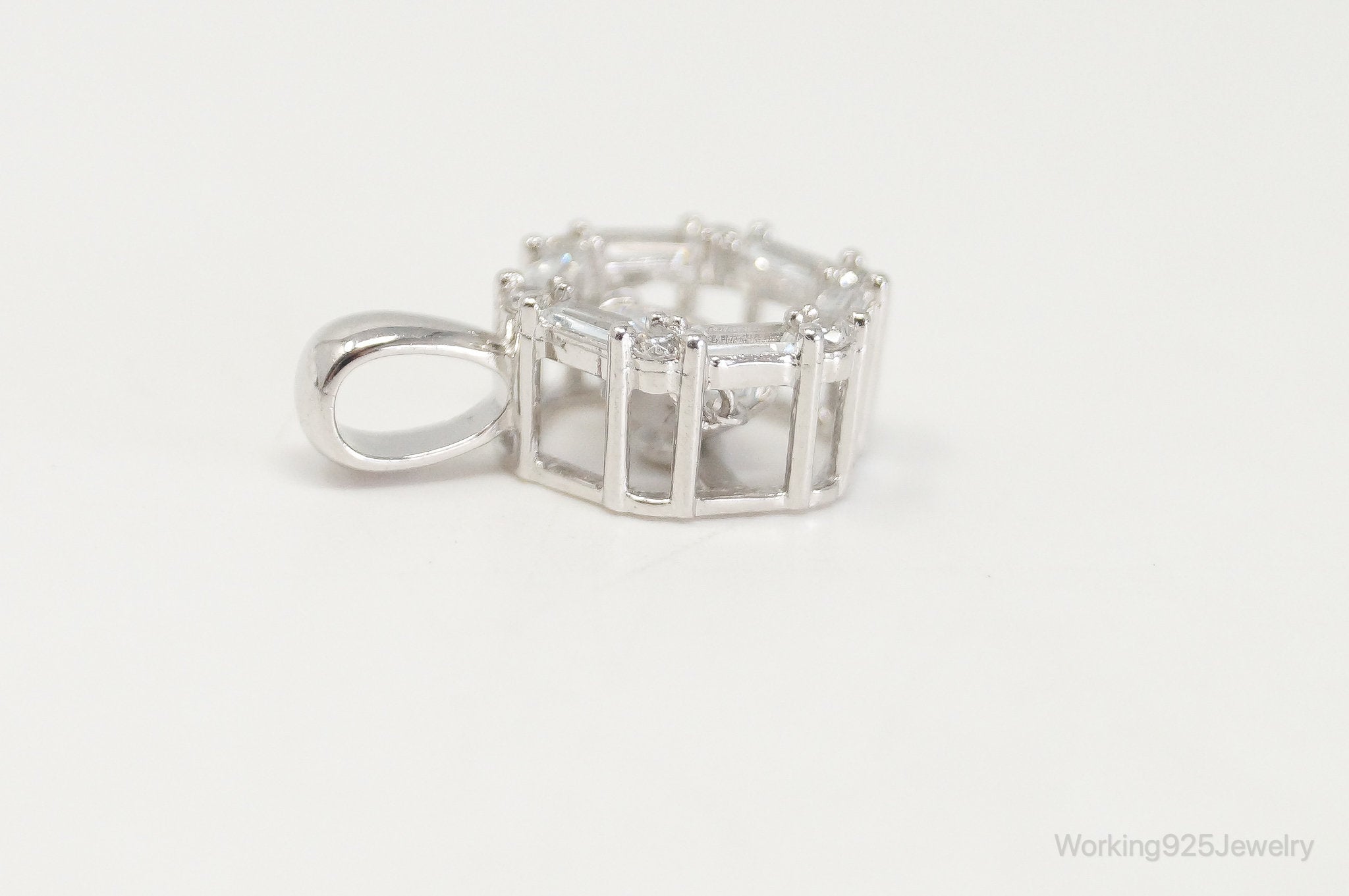 Vintage Art Deco Cubic Zirconia Sterling Silver Necklace Pendant