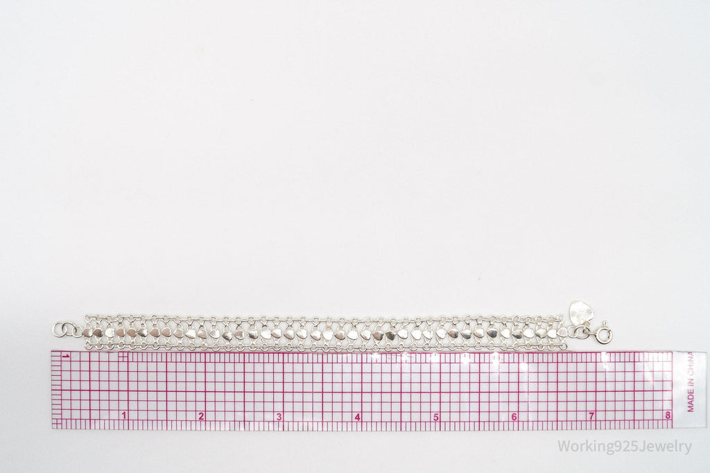 Vintage Hearts Mesh Chain Link Sterling Silver Bracelet