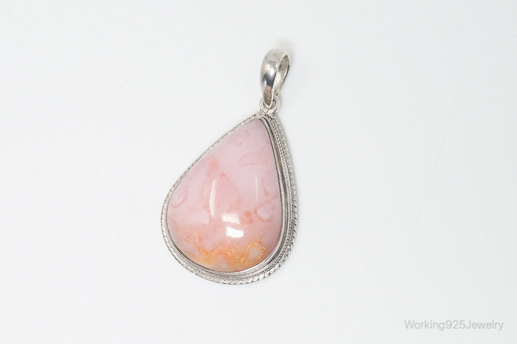 Vintage Large Pink Agate Sterling Silver Southwestern Necklace Pendant