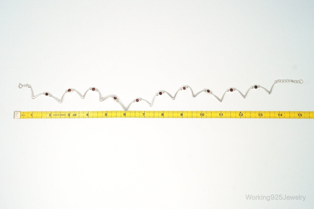 Vintage Modernist Style Garnet Sterling Silver Necklace