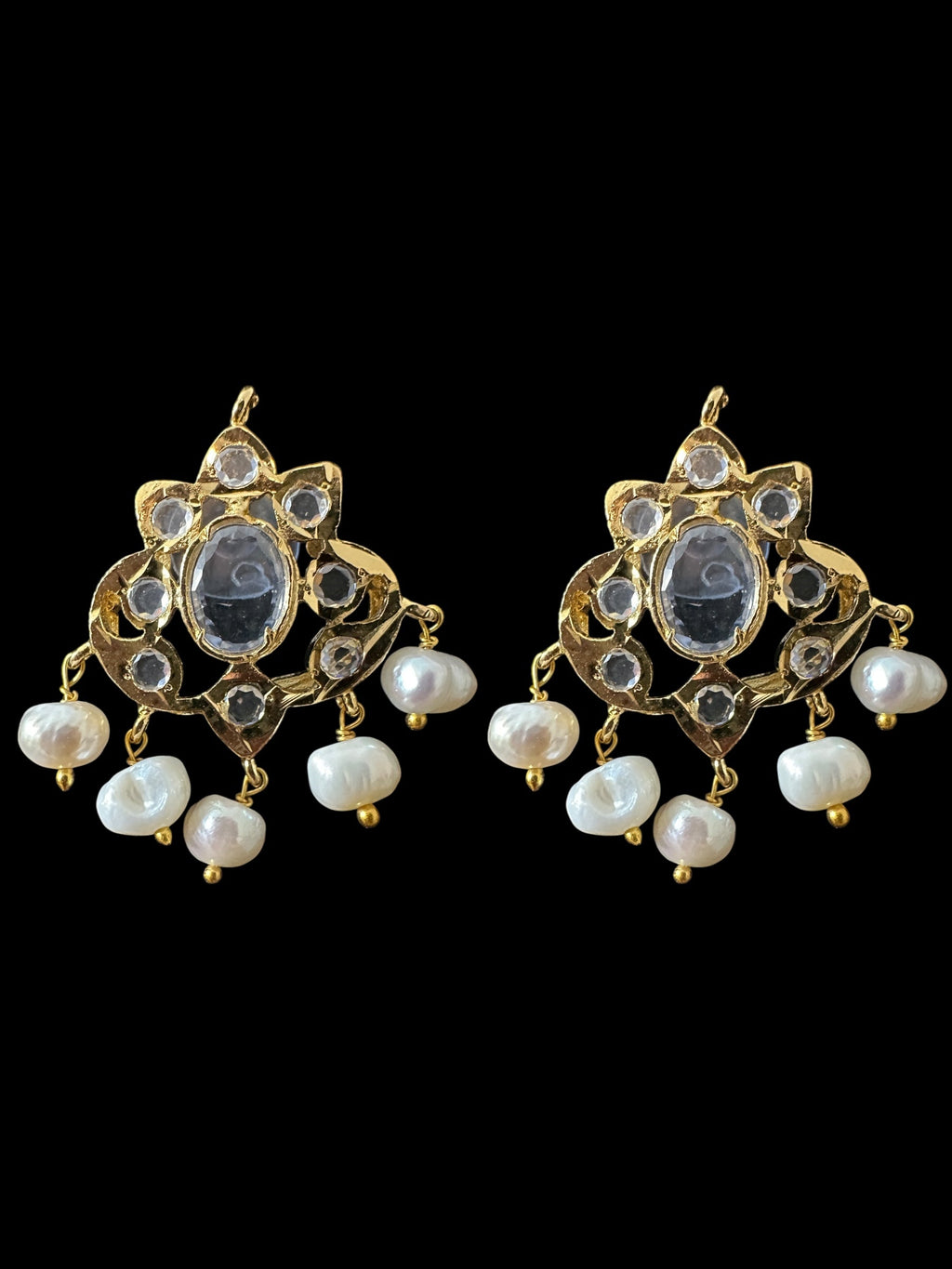 ET25 Hyderabadi real stones with fresh water pearl tops ( READY TO SHIP )