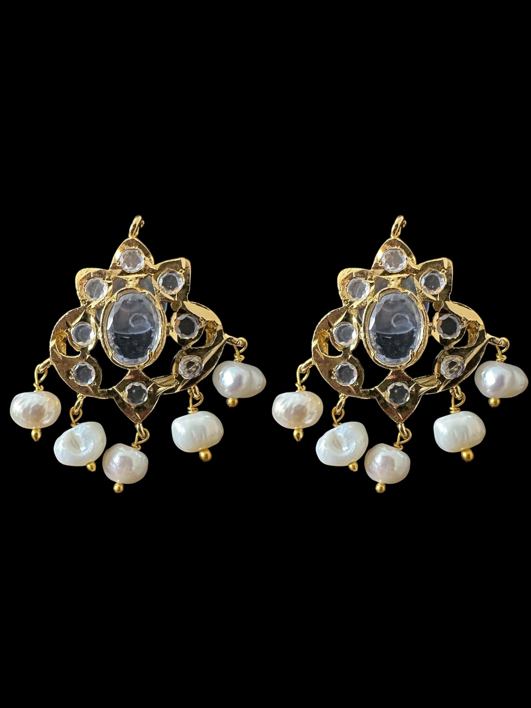 ET25 Hyderabadi real stones with fresh water pearl tops ( READY TO SHIP )