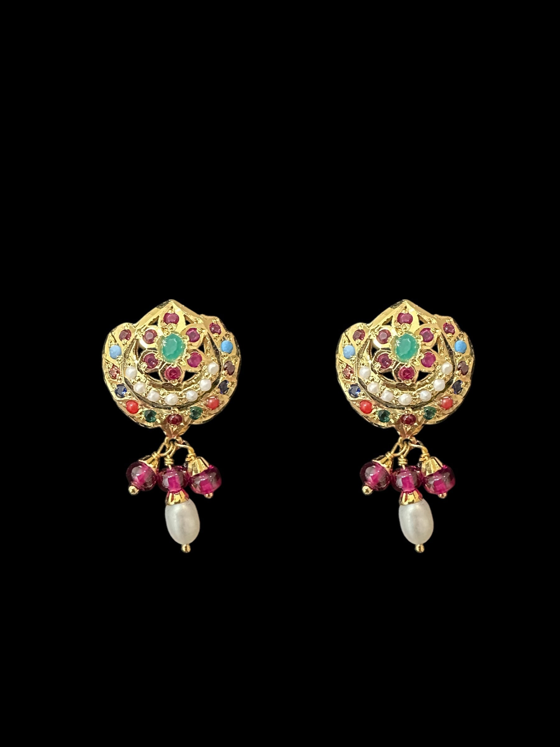 Gold plated pendant set in silver - Ruby emerald pearl ( READY TO SHIP )