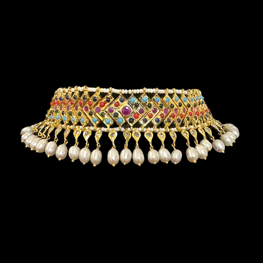 C295 MAHIRA v set in fresh water pearls- Navratan  (READY TO SHIP)