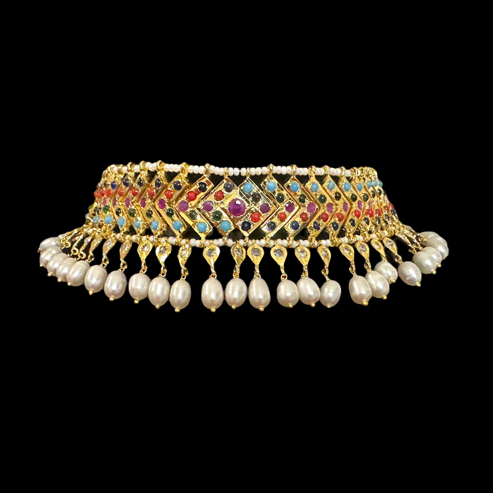 C295 MAHIRA v set in fresh water pearls- Navratan  (READY TO SHIP)