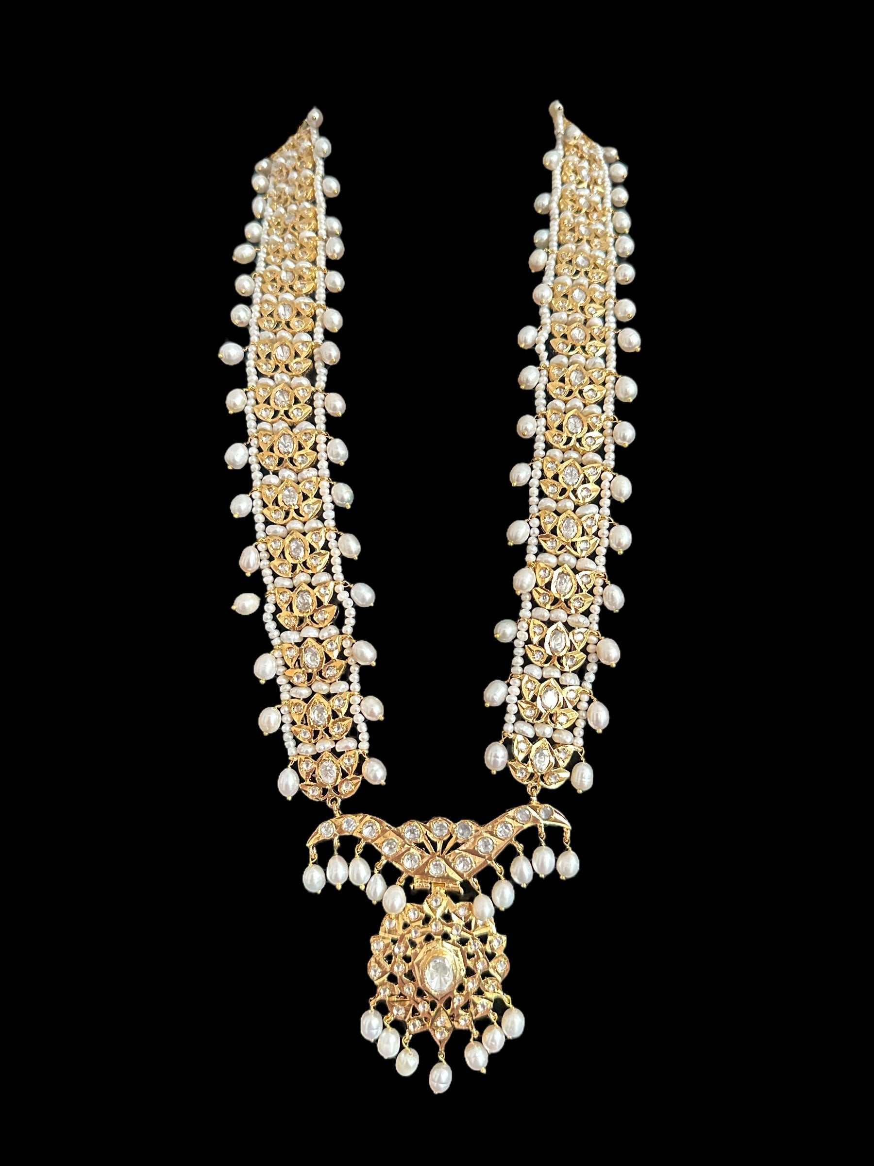 DLN119 Moissanite Polki Asif jaahi Rani haar with pearls ( READY TO SHIP )