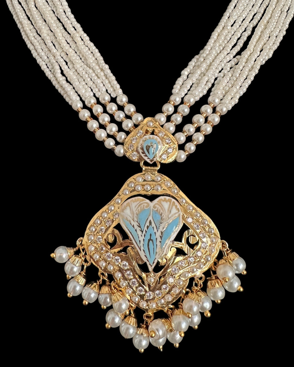 DNS191 punjabi Jadau necklace  set - mint blue&pearl    (READY TO SHIP)