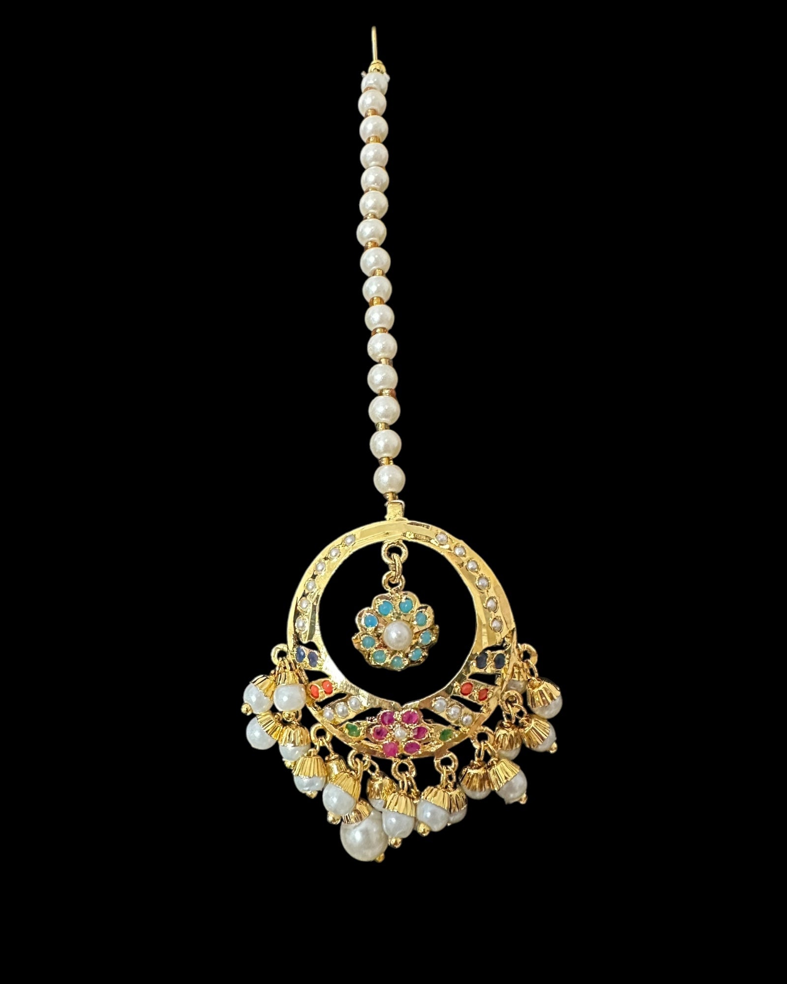 DNS194A Navratan jadau necklace set with tika ( READY TO SHIP )