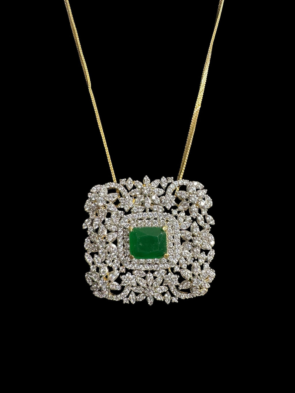 PS341 Amal Cz pendant set in green ( READY TO SHIP )
