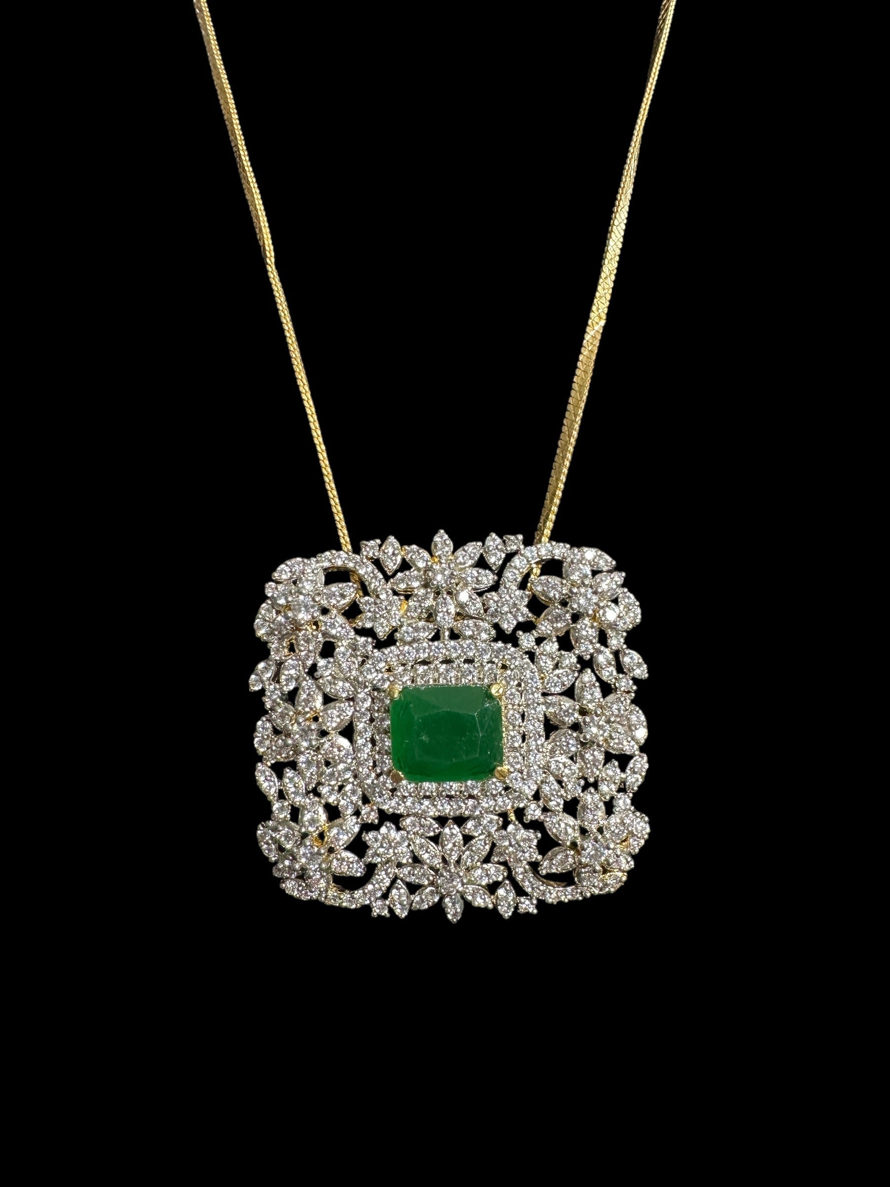 PS341 Amal Cz pendant set in green ( READY TO SHIP )