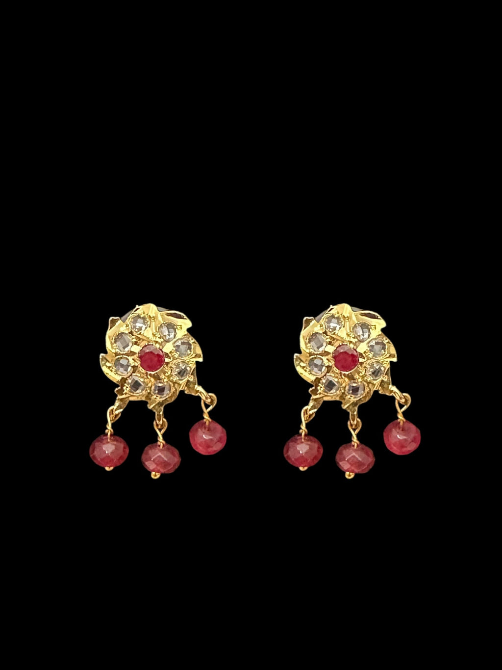 PS390 Sara flower pendant set with earrings in ruby beads ( SHIPS IN 4 WEEKS )