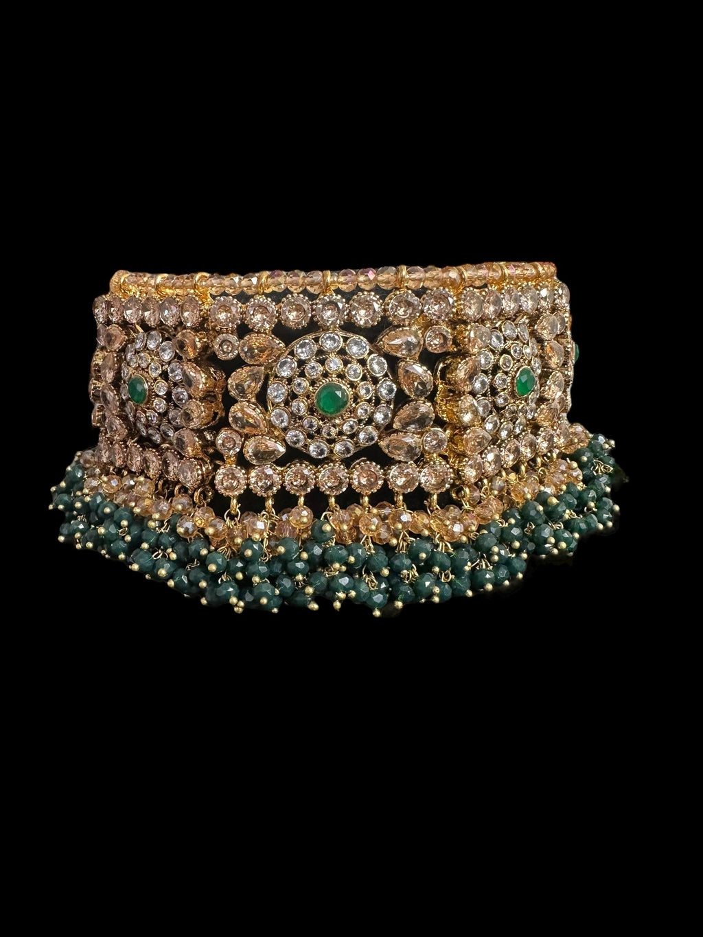 BR496 Faiza bridal set in emerald ,champagne combination  ( SHIPS IN 4 WEEKS )