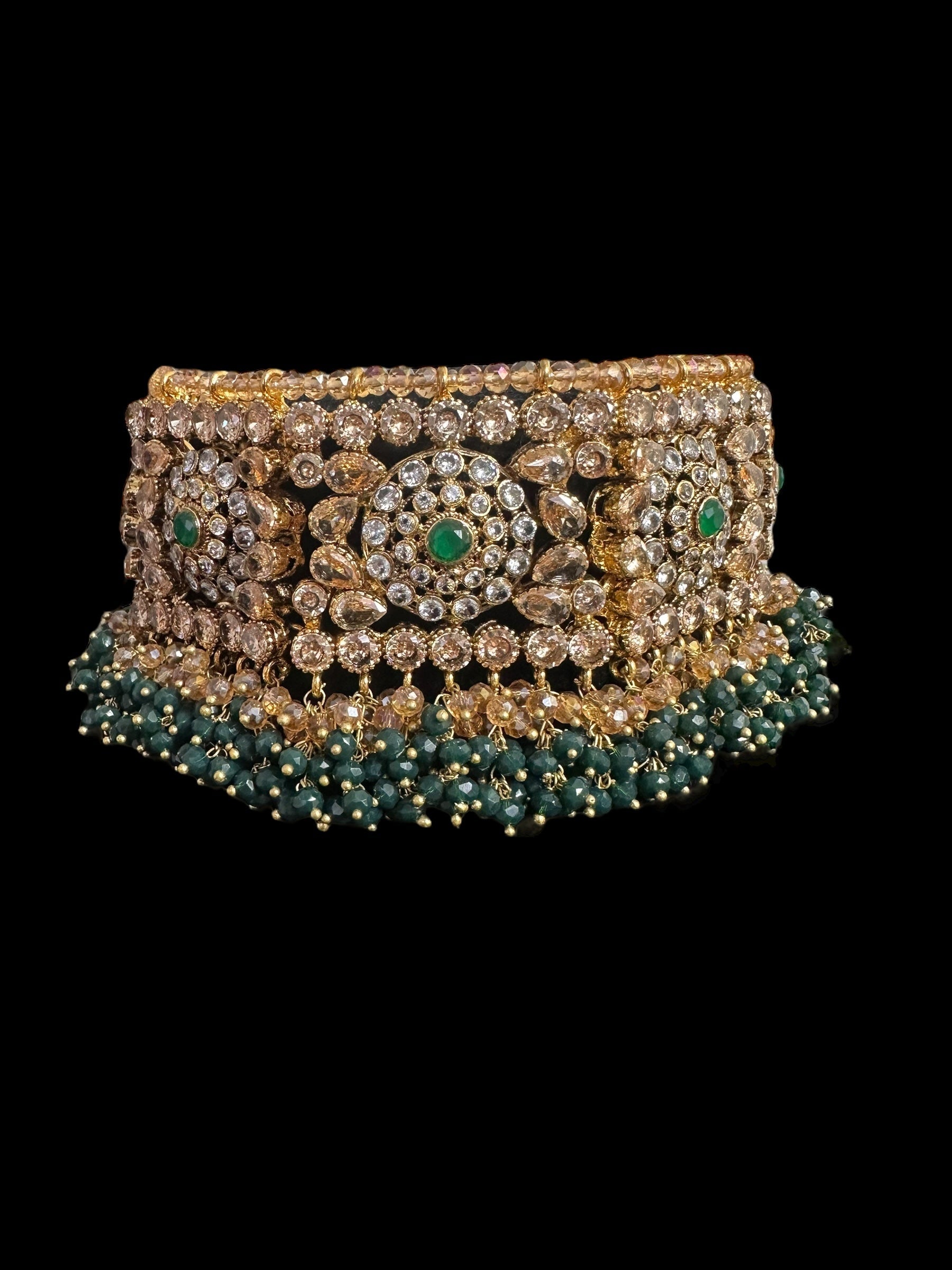 BR496 Faiza bridal set in emerald ,champagne combination  ( SHIPS IN 4 WEEKS )