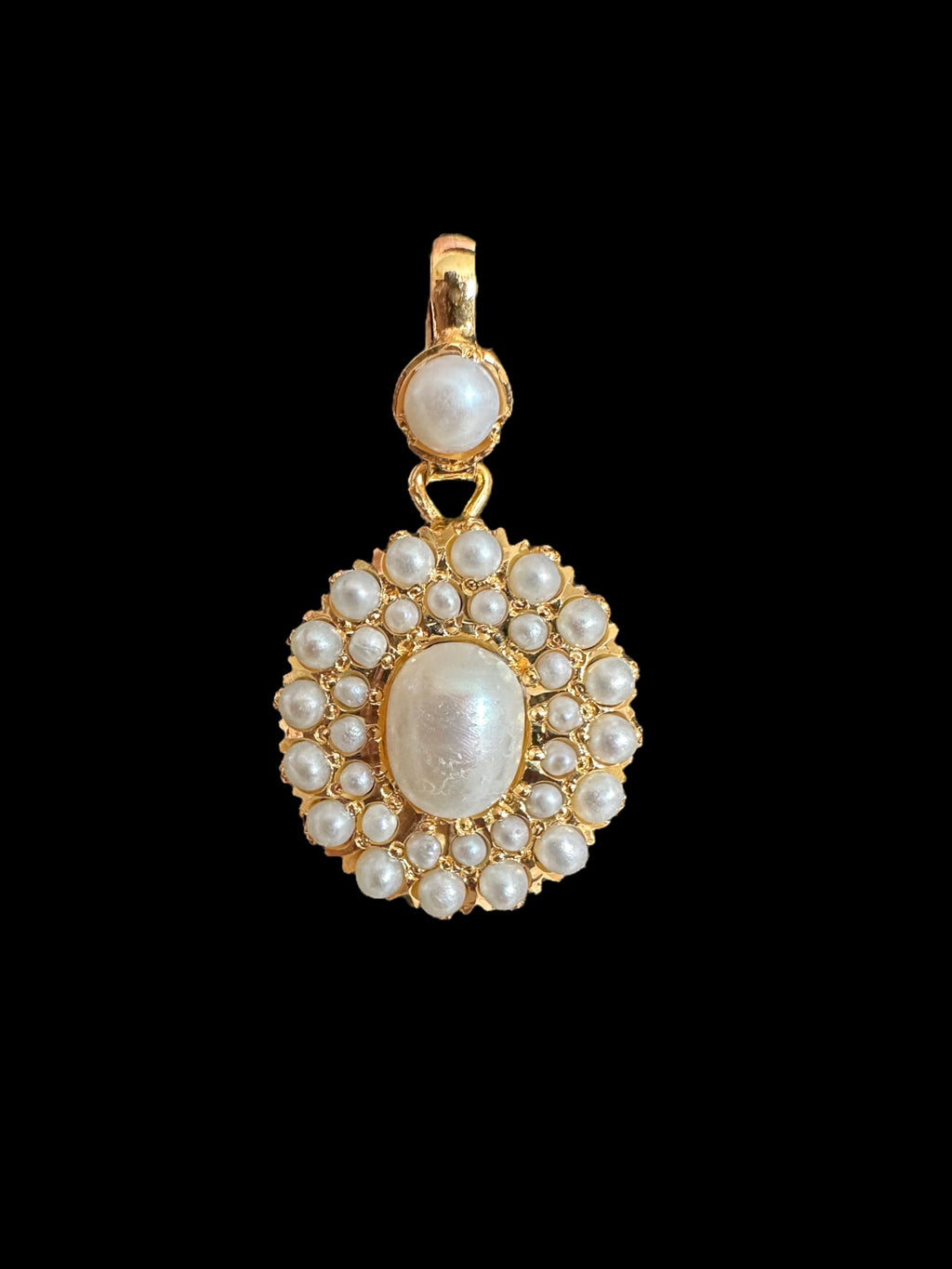 Gold plated jadau silver pendant set in freshwater pearls  ( SHIPS IN 4 WEEKS )