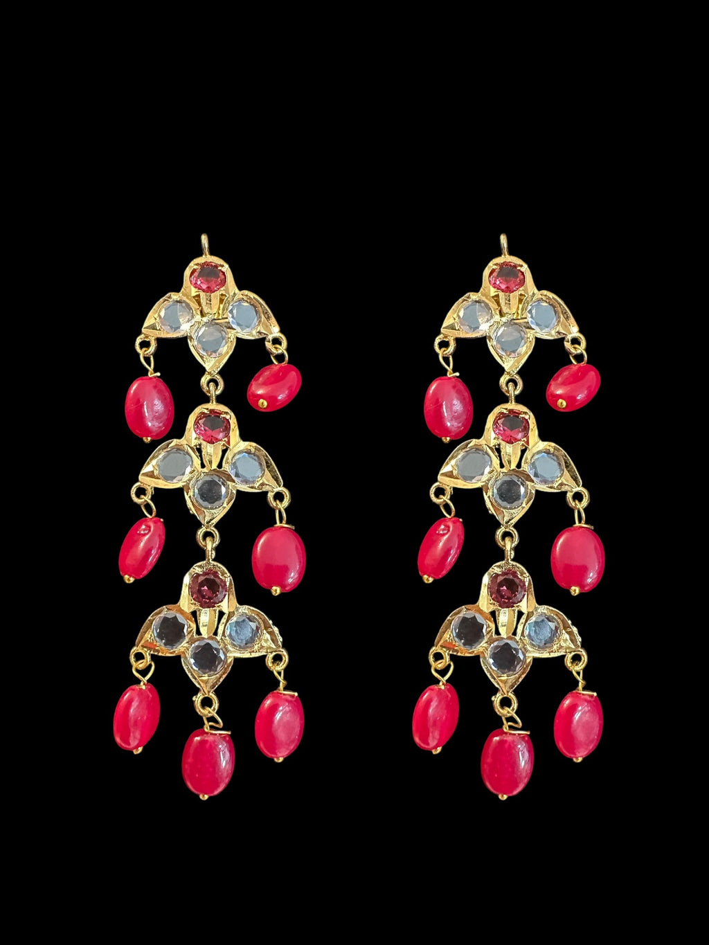 SAT101 Hyderabadi satlada with earrings - Ruby ( READY TO SHIP )