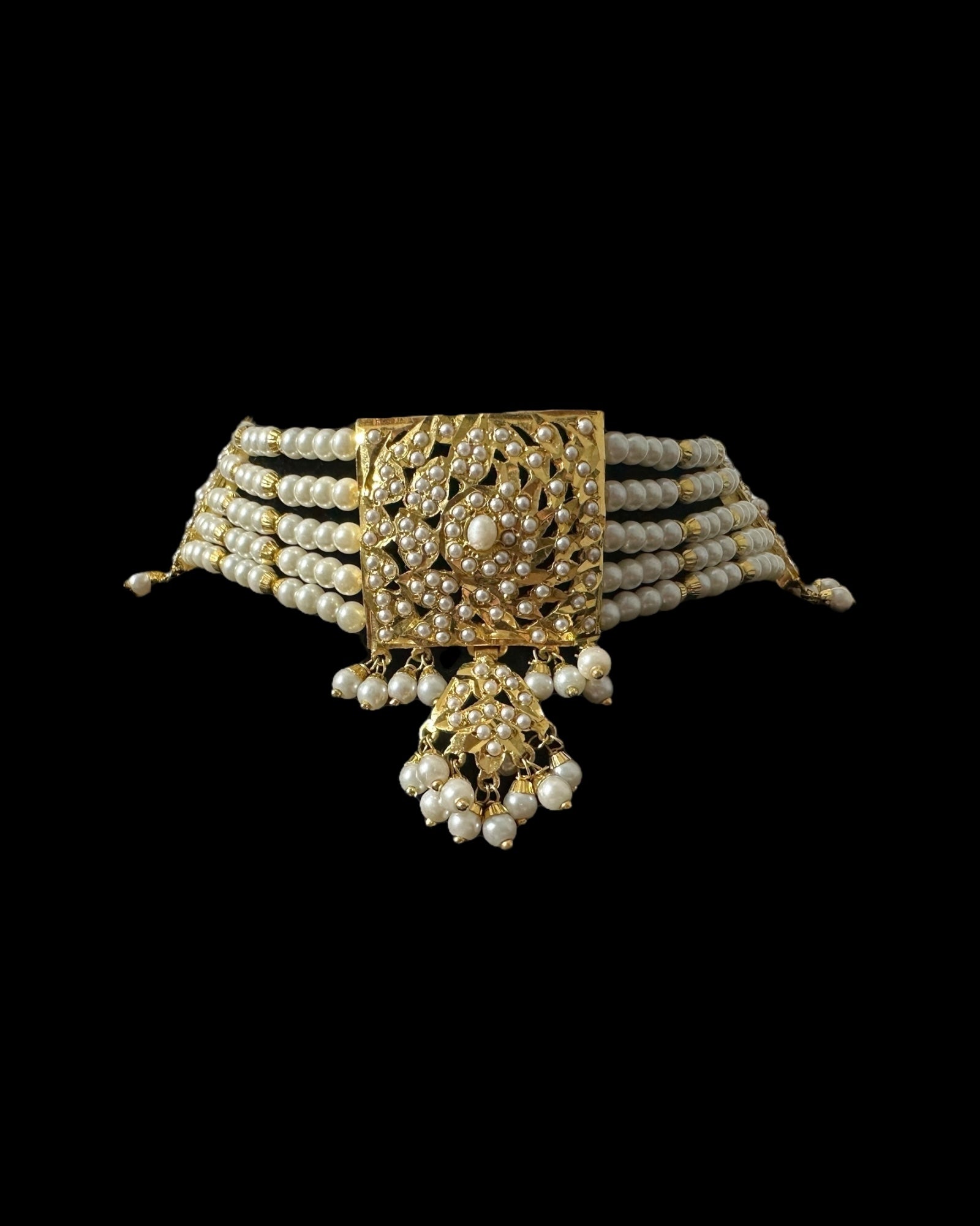 C566 Gold plated jadau choker in pearls ( READY TO SHIP )