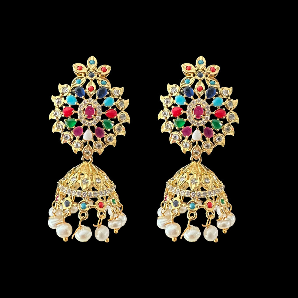 PS316 fresh water pearl pendant set in navratan  ( READY TO SHIP )